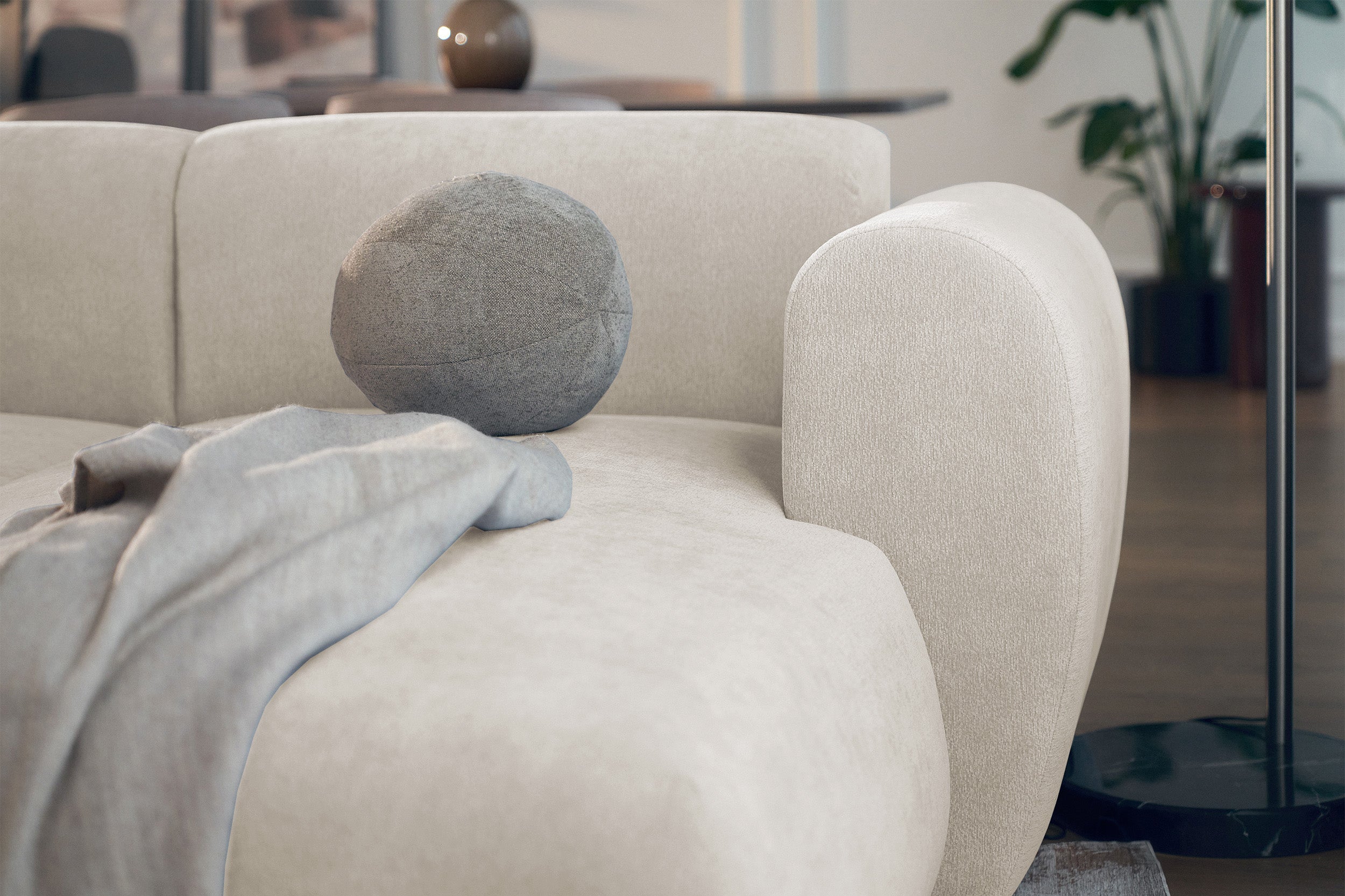 Ecksofa mit Schlaffunktion Emia, L-Form, rechtsseitig, beige Chenille