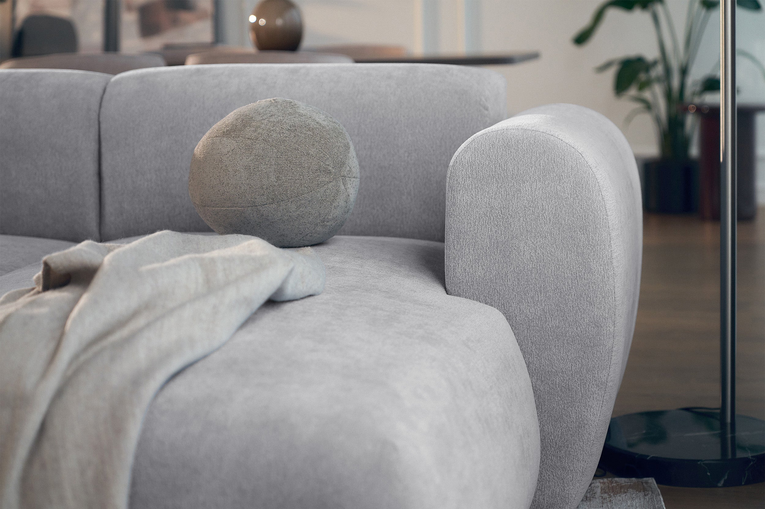 Ecksofa mit Schlaffunktion Emia, L-förmig, rechtsseitig, grau Chenille