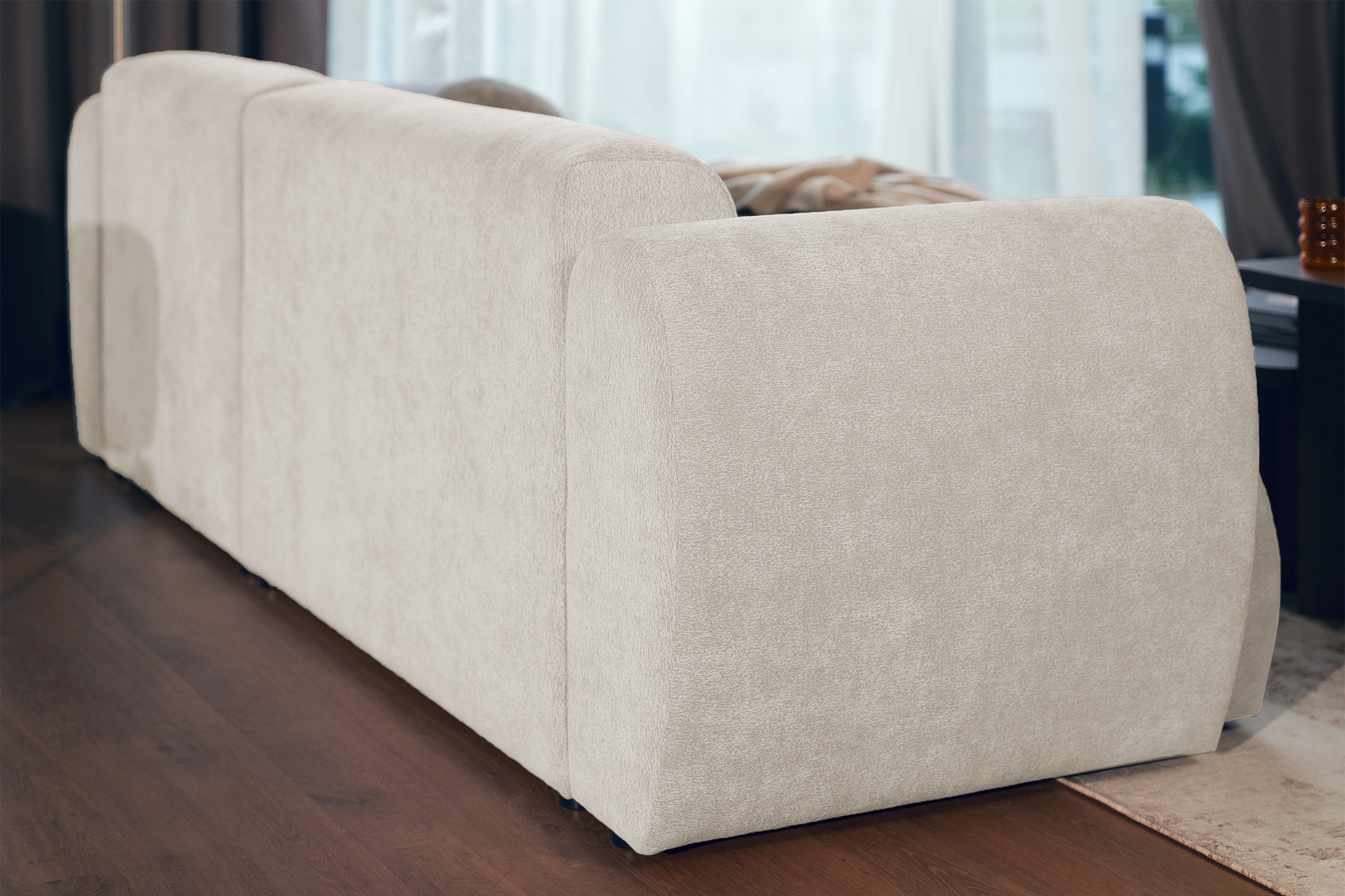 Ecksofa mit Schlaffunktion Emia, L-Form, rechtsseitig, beige Chenille