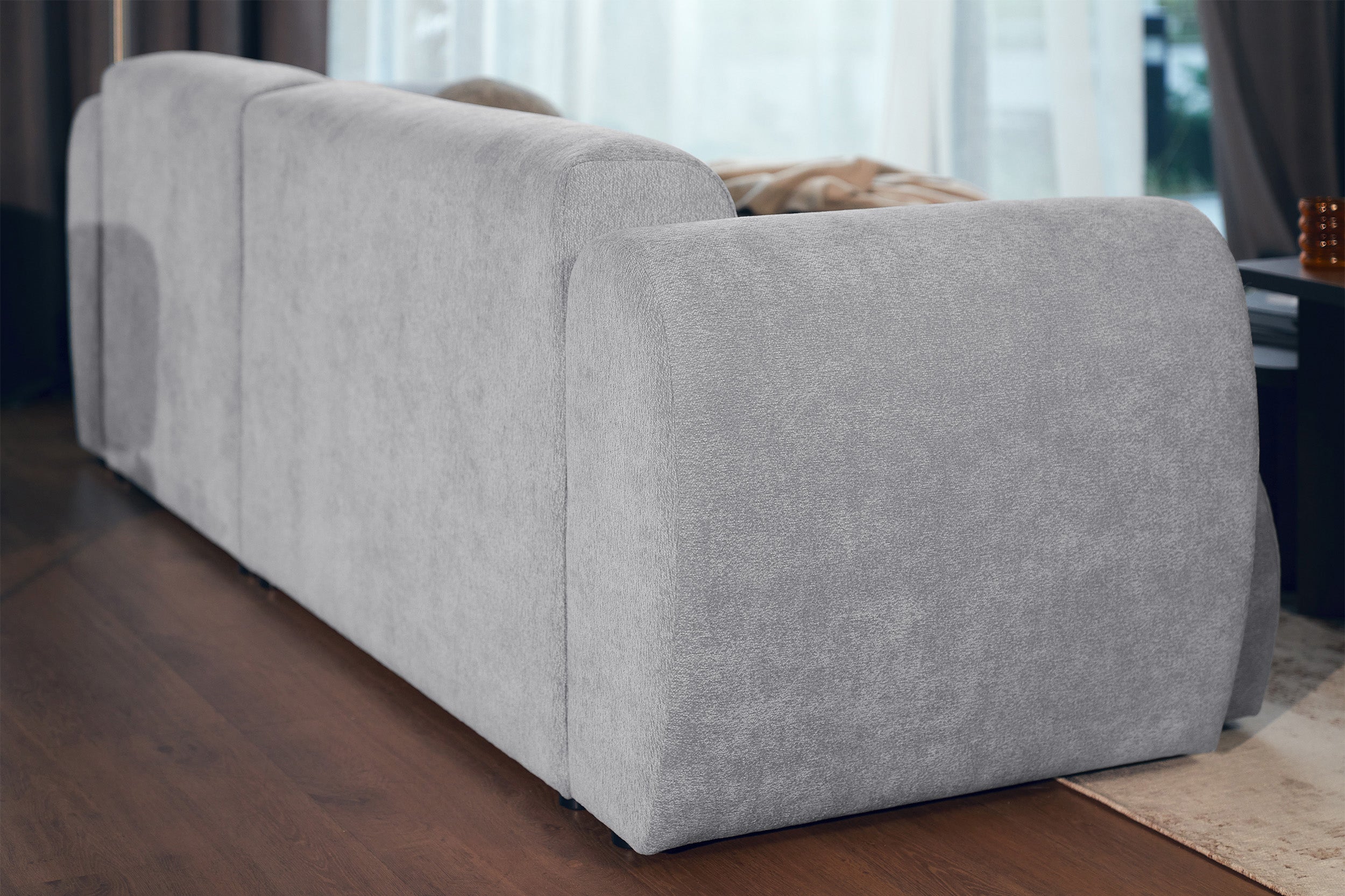 Ecksofa mit Schlaffunktion Emia, L-förmig, rechtsseitig, grau Chenille