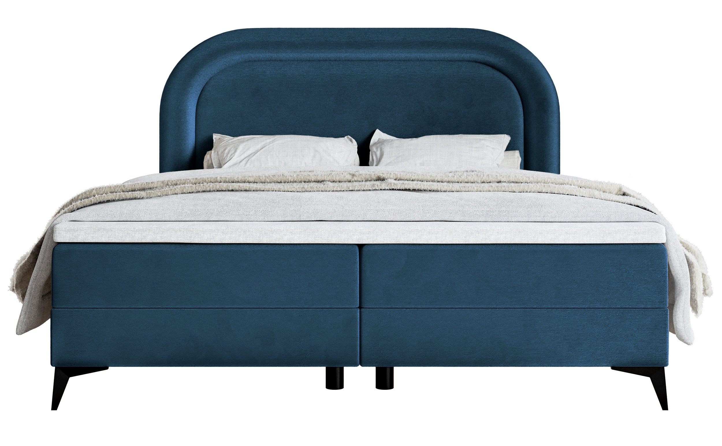 Kontinentales Bett 160x200 cm Loreo mit Topper und Stauraum, marineblauer Velours mit wasserabweisender Beschichtung