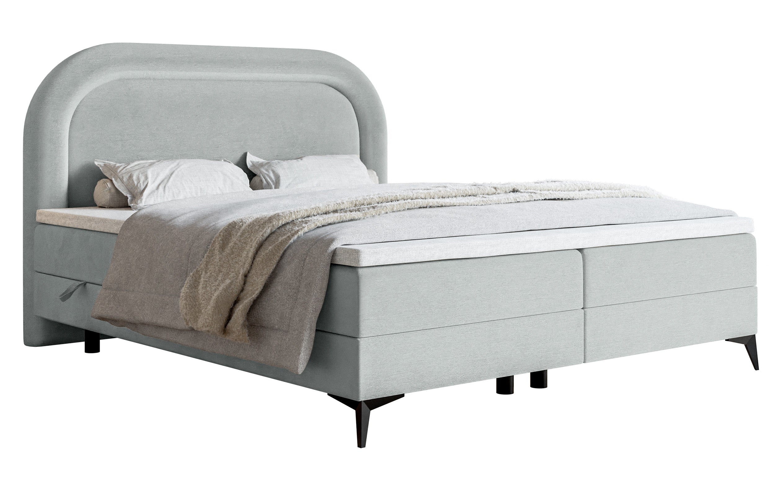 Kontinentalbett 160x200 cm Loreo mit Topper und Stauraum, Tauben-Velours, wasserabweisend