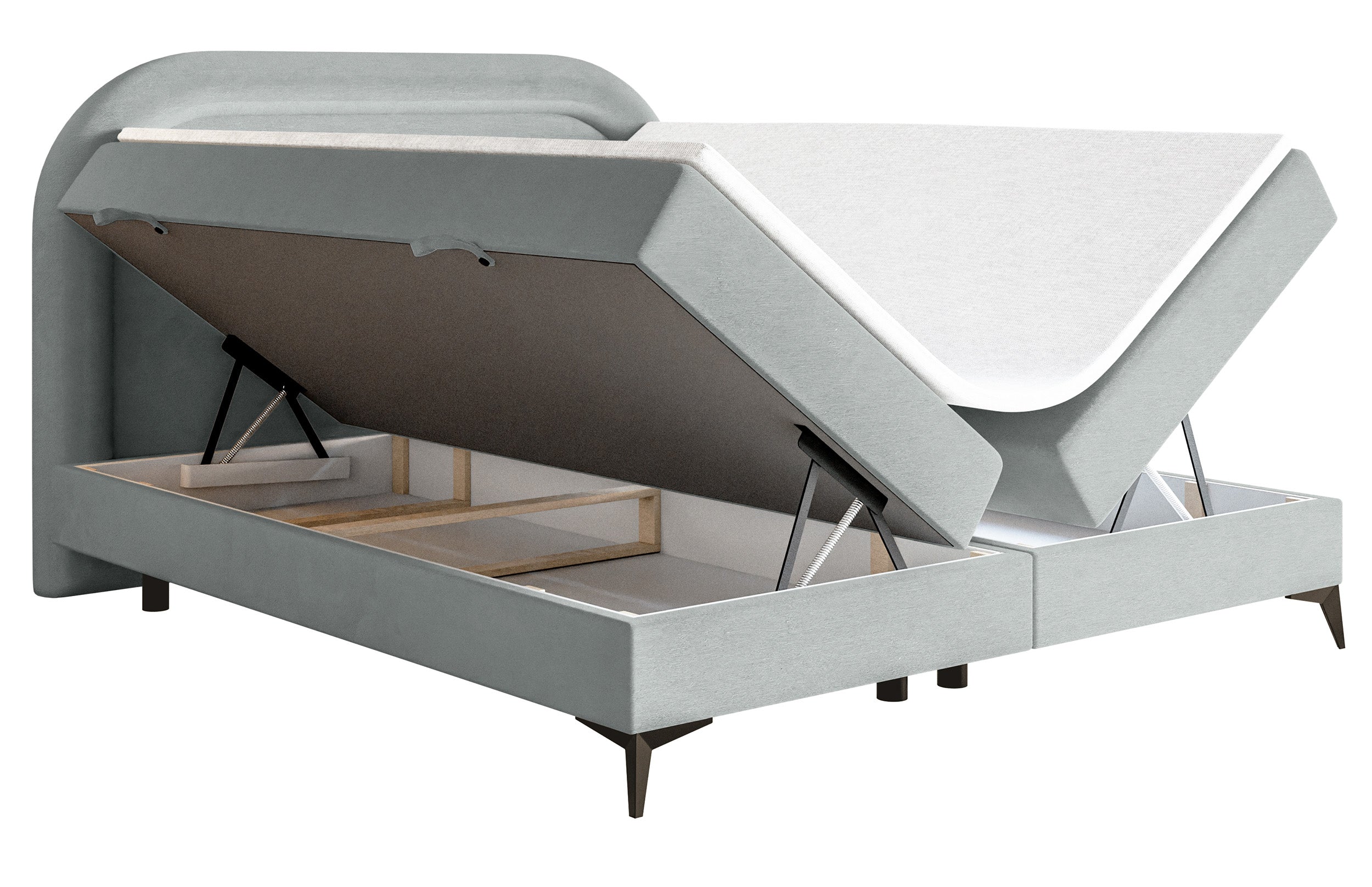 Kontinentalbett 160x200 cm Loreo mit Topper und Stauraum, Tauben-Velours, wasserabweisend