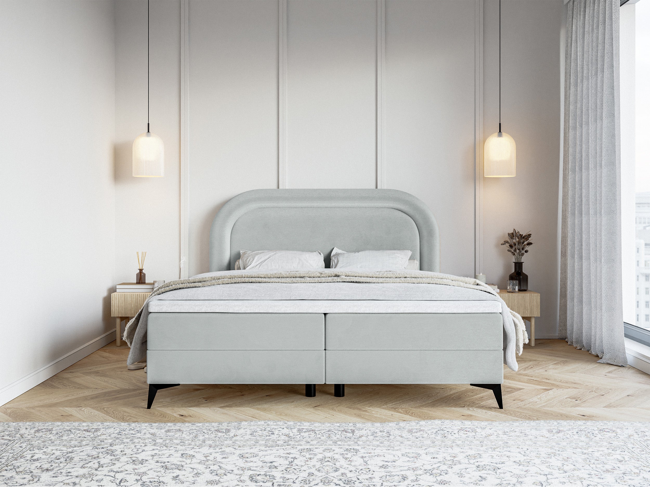 Kontinentalbett 160x200 cm Loreo mit Topper und Stauraum, Tauben-Velours, wasserabweisend