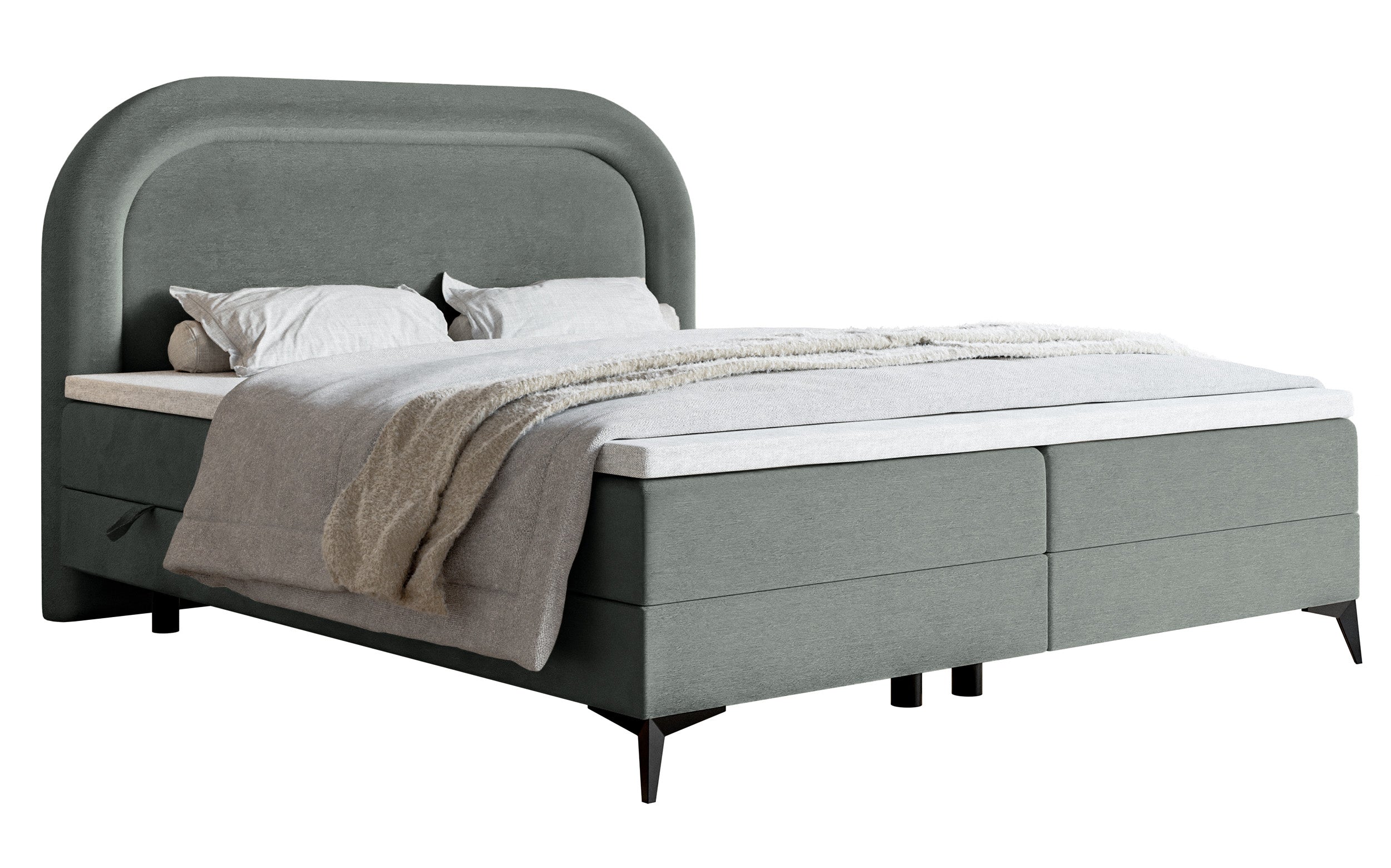 Kontinentalbett 140x200 cm Loreo mit Topper und Stauraum, grauer Velours, wasserabweisend