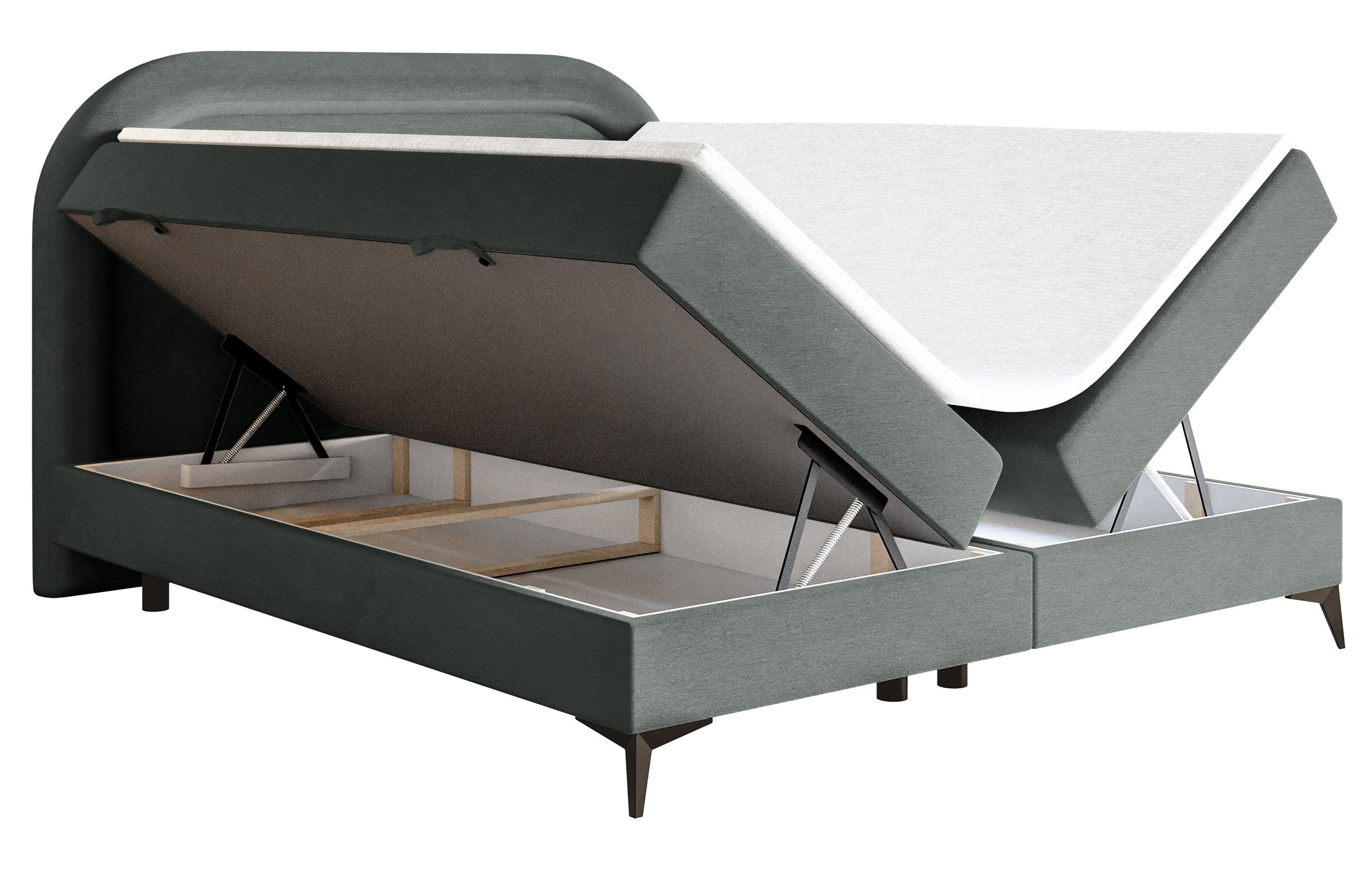 Kontinentalbett 160x200 cm Loreo mit Topper und Stauraum, grauer wasserabweisender Samt