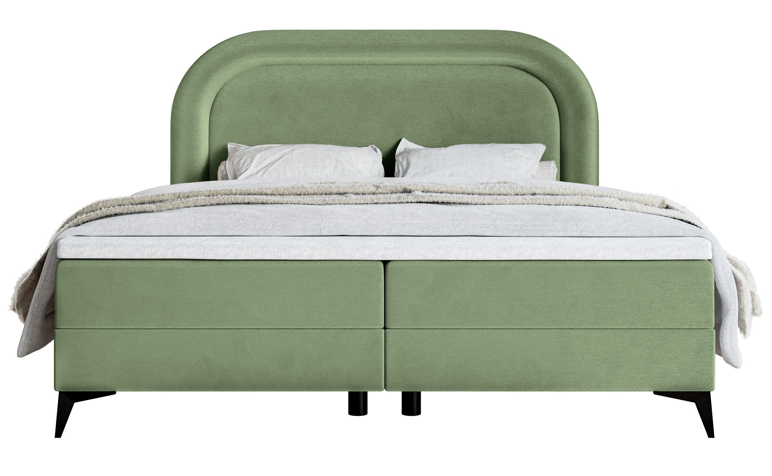 Kontinentales Bett 160x200 cm Loreo mit Topper und Stauraum, eukalyptusfarbener Velours, wasserabweisend