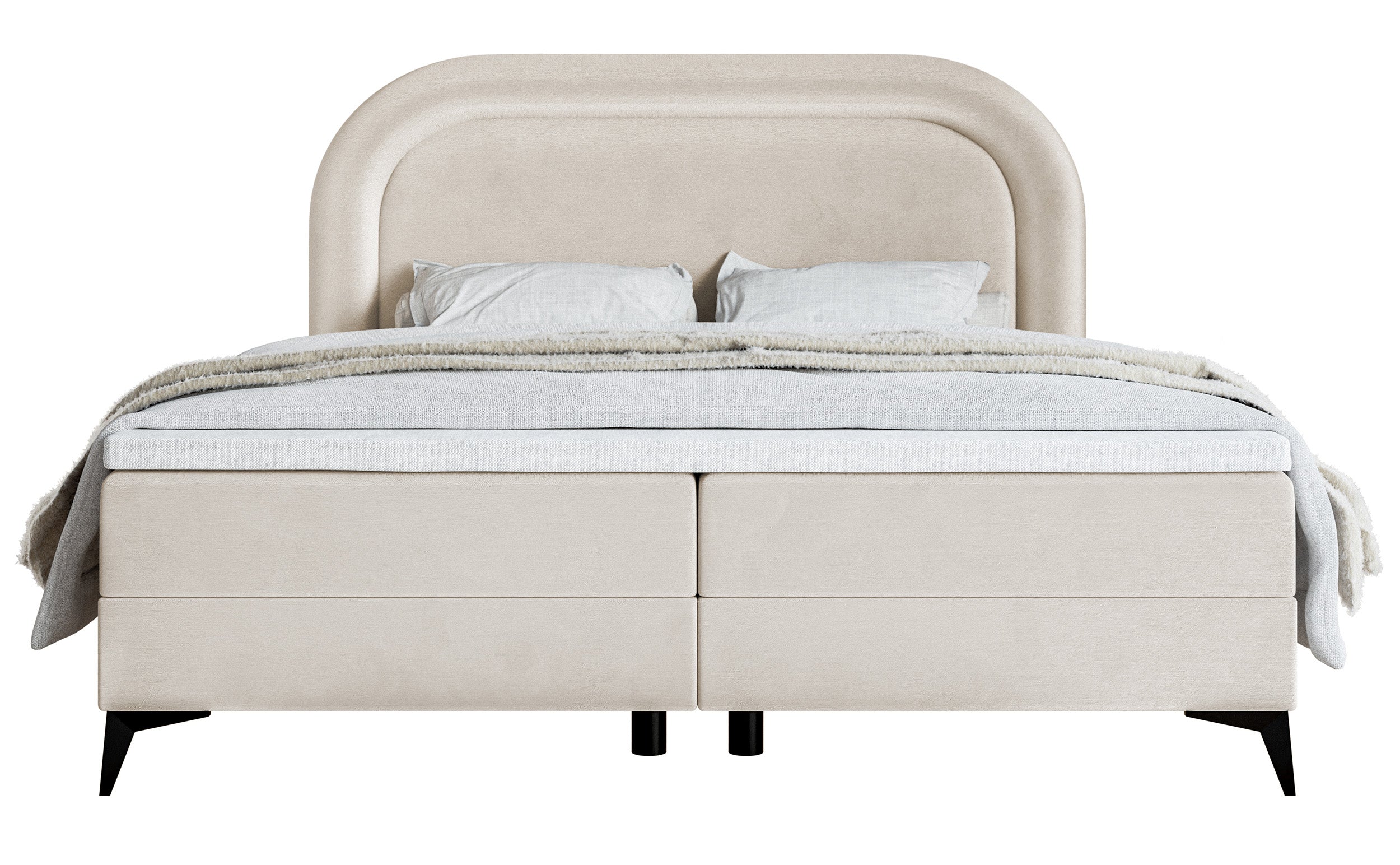 Kontinentales Bett 140x200 cm Loreo mit Topper und Stauraum, grau-beiger hydrophober Samt