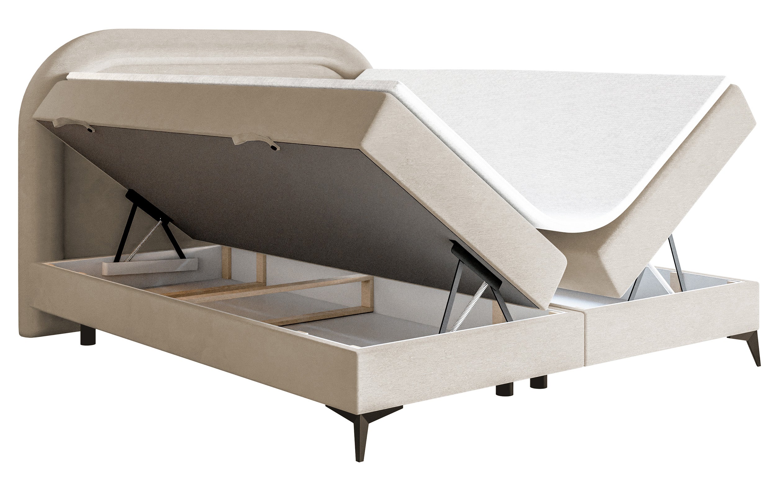 Kontinentales Bett 140x200 cm Loreo mit Topper und Stauraum, grau-beiger hydrophober Samt