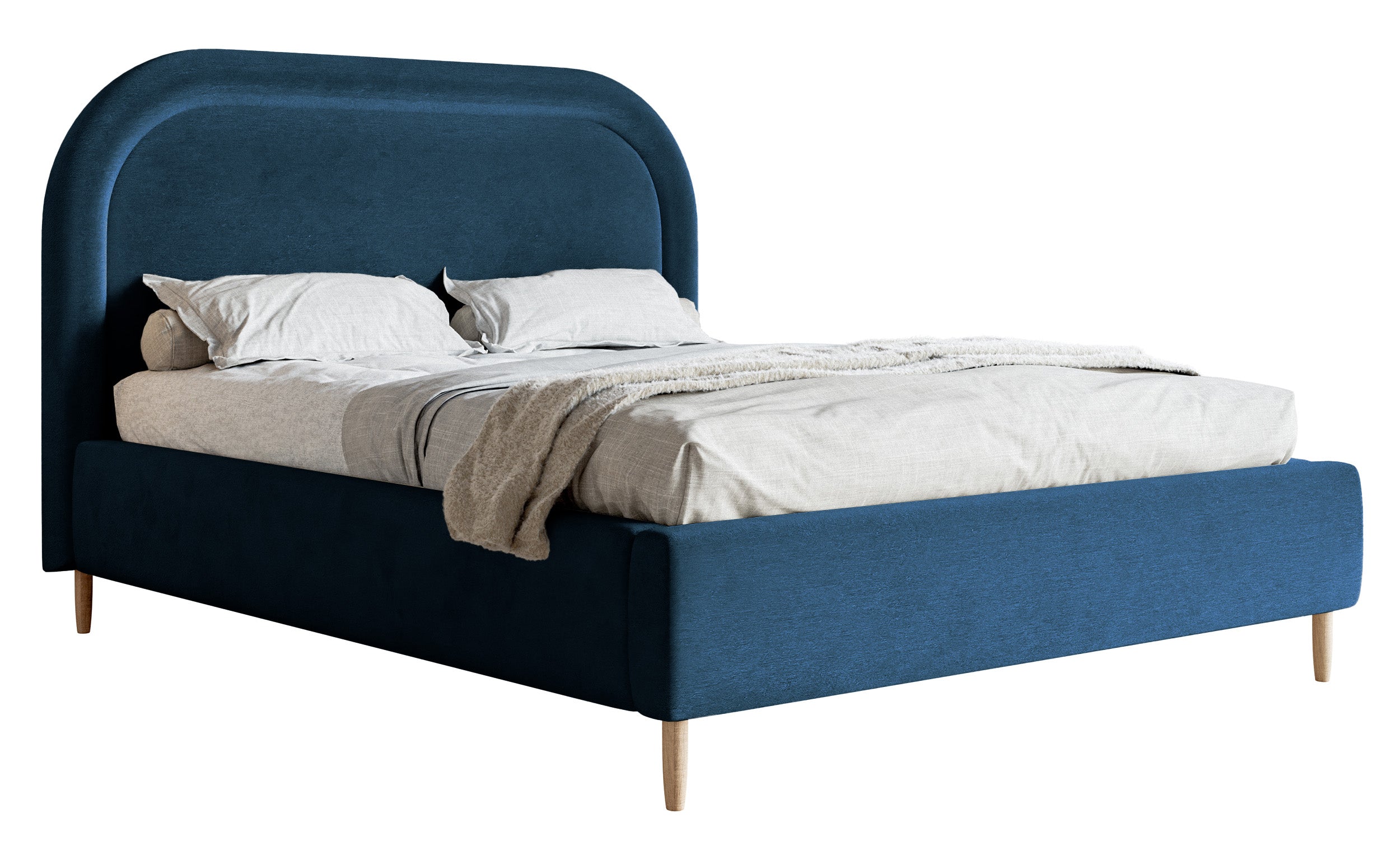 Polsterbett 180x200 cm Loreo mit Stauraum, marineblauer hydrophober Samt