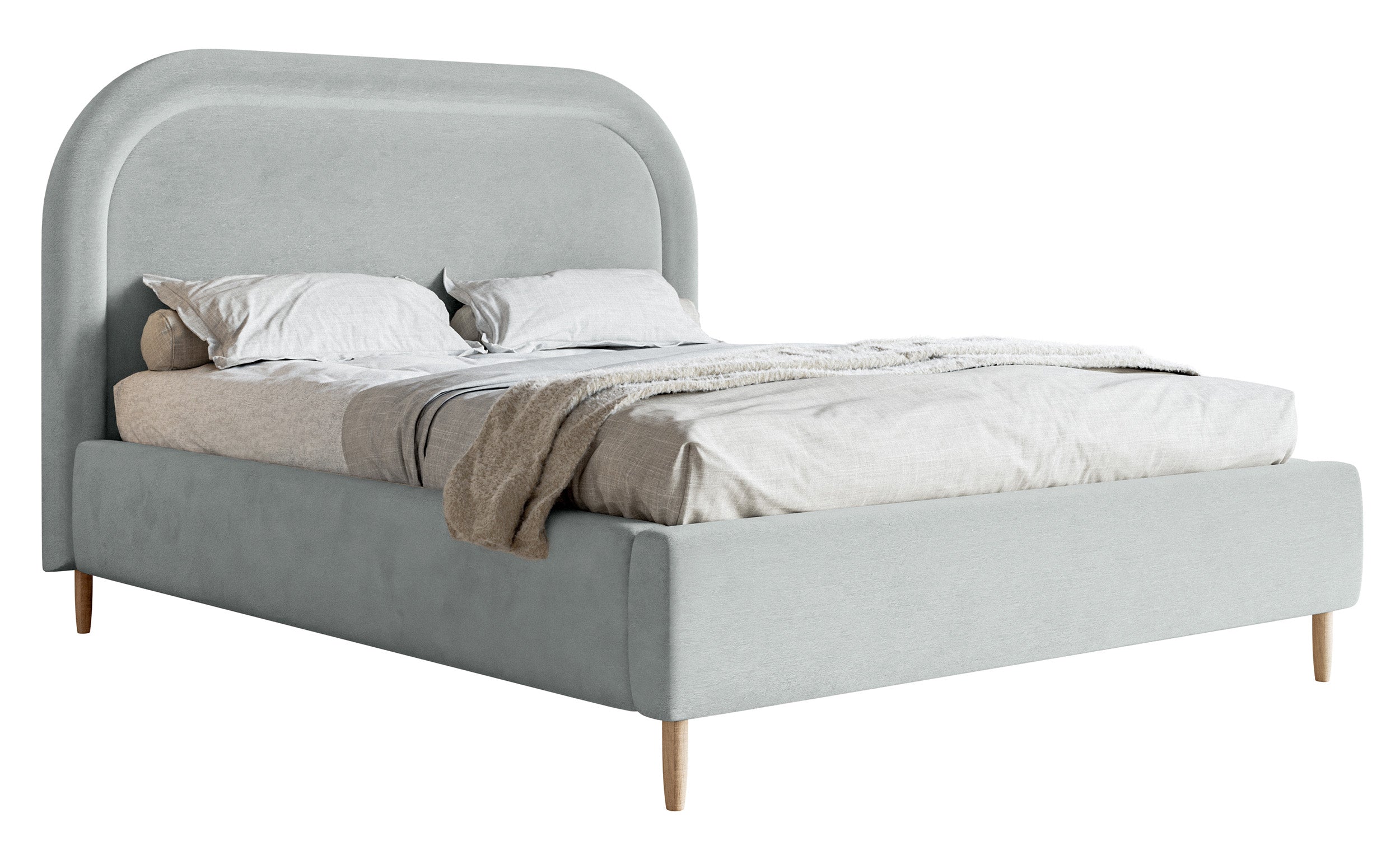Gepolstertes Bett 160x200 cm Loreo mit Stauraum, taubenblauer hydrophober Samt
