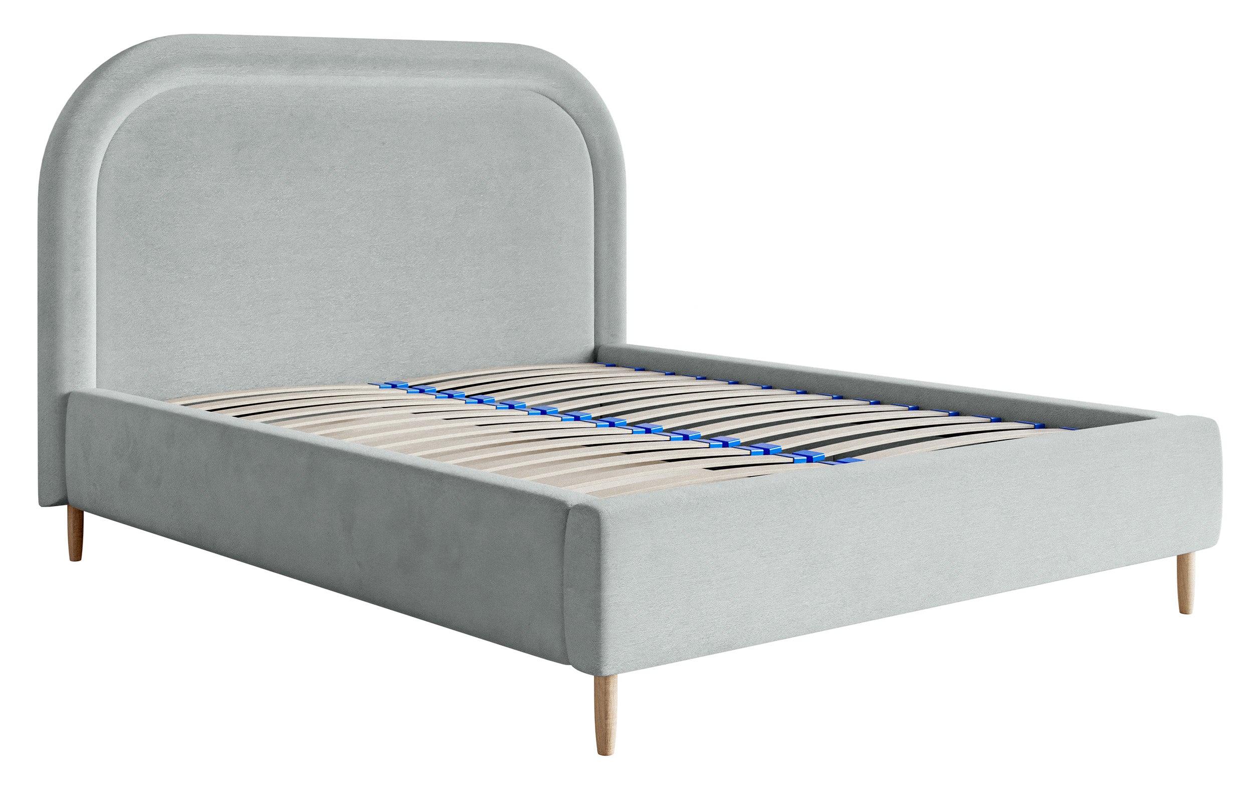 Polsterbett 180x200 cm Loreo mit Stauraum, taubenblauer Velours, wasserabweisend