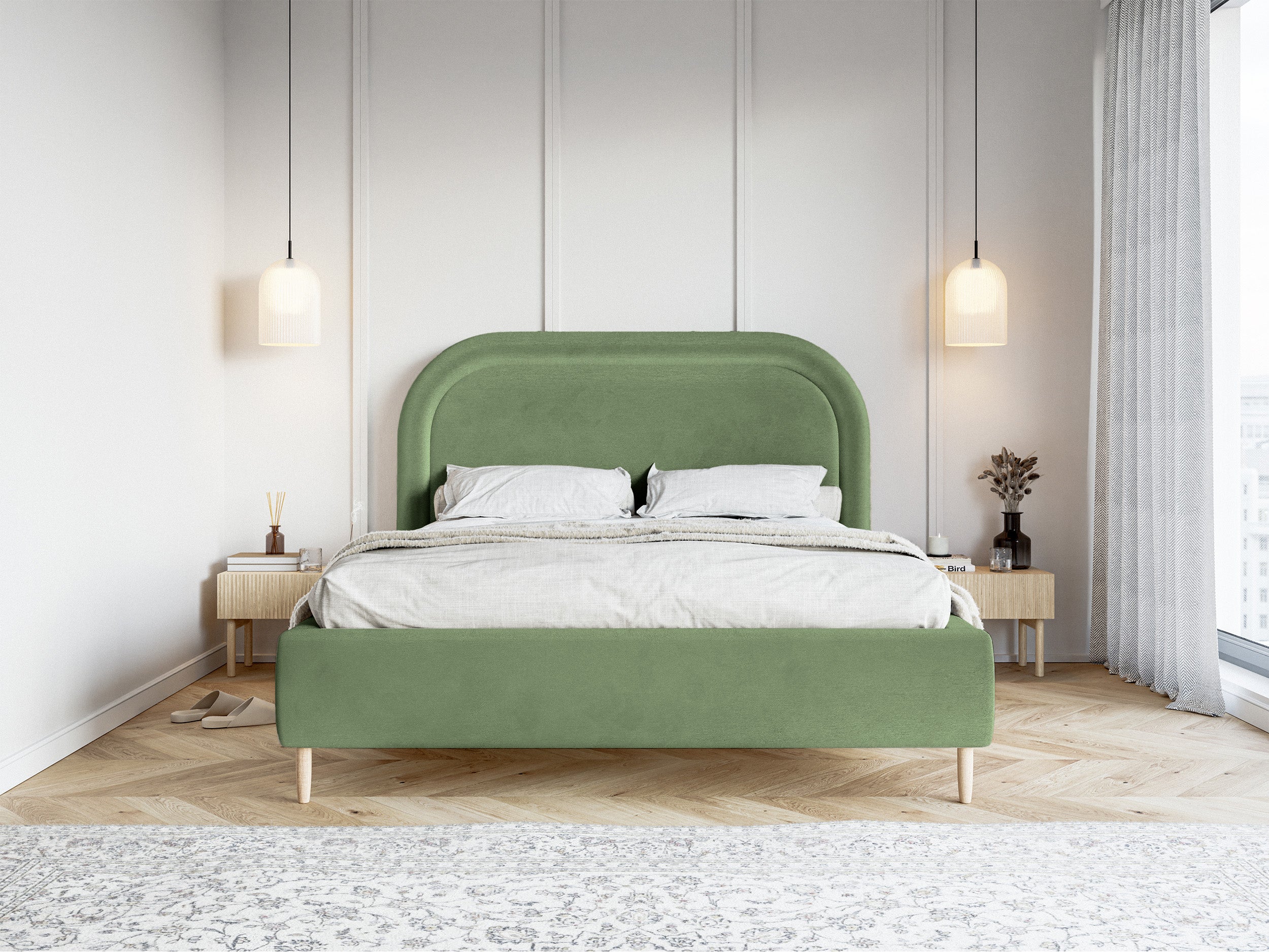 Gepolstertes Bett 160x200 cm Loreo mit Stauraum, Eukalyptus-Velours, wasserabweisend
