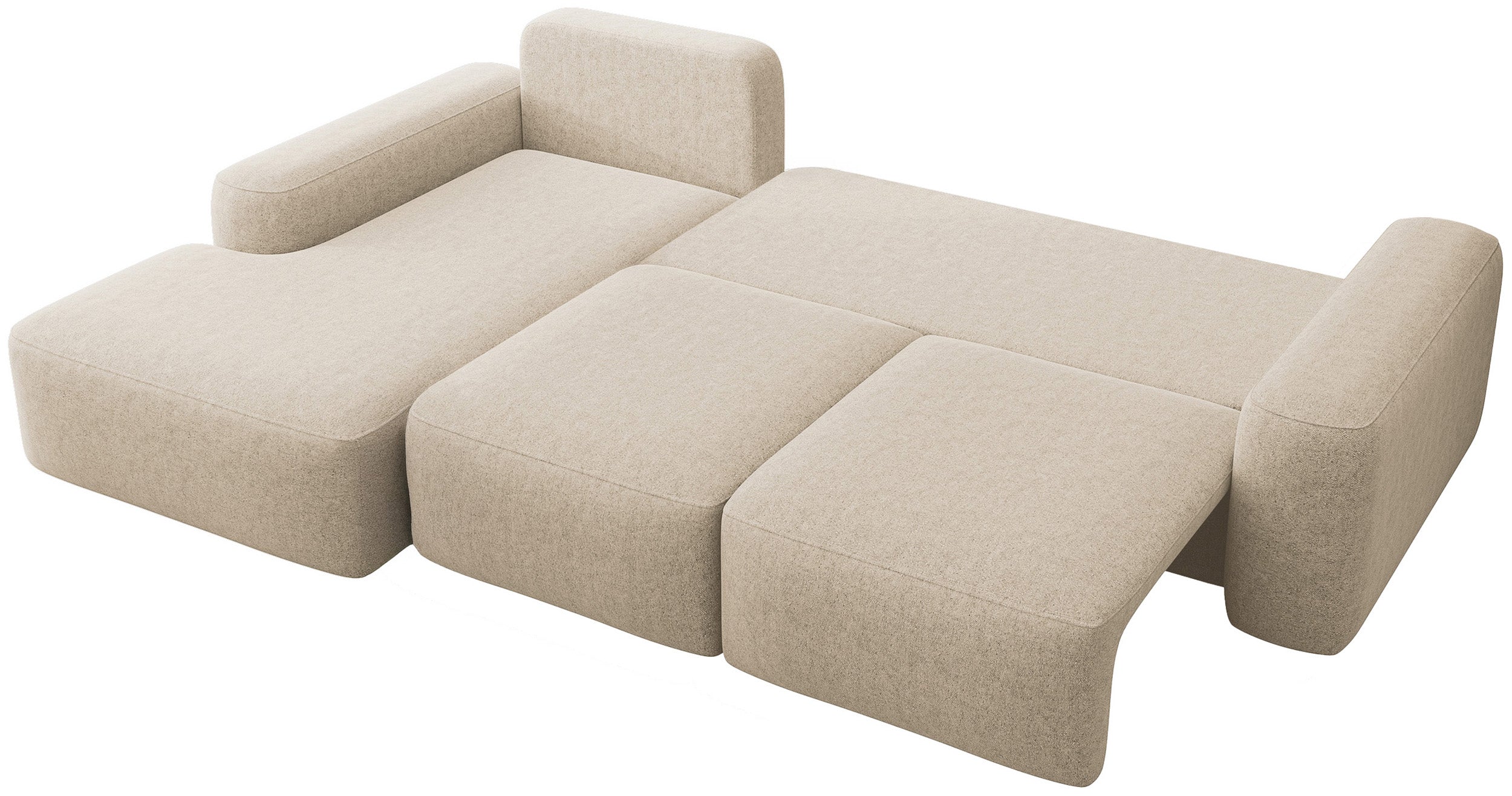 Ecksofa mit Schlaffunktion Carnos, L-förmig, mit Ball, einzelne Kissen, beiger hydrophober Chenille, linksseitig