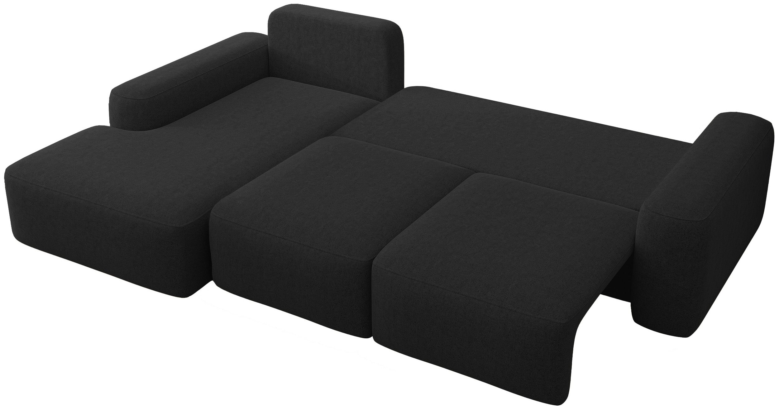 Ecksofa mit Schlafunktion Carnos, L-förmig, mit zusätzlichen Lendenkissen, schwarzer hydrophober Chenille, linksseitig