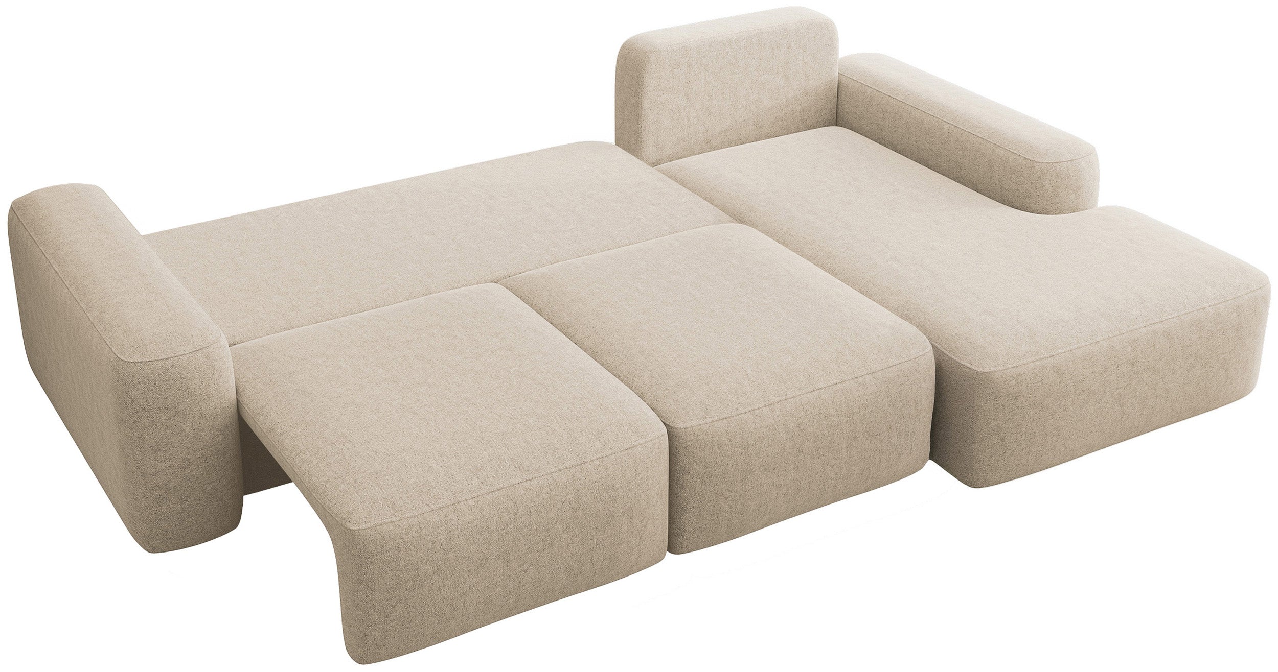 Ecksofa mit Schlaffunktion Carnos, L-förmig mit Ball, einzelne Kissen, beige hydrophobes Chenille, rechtsseitig