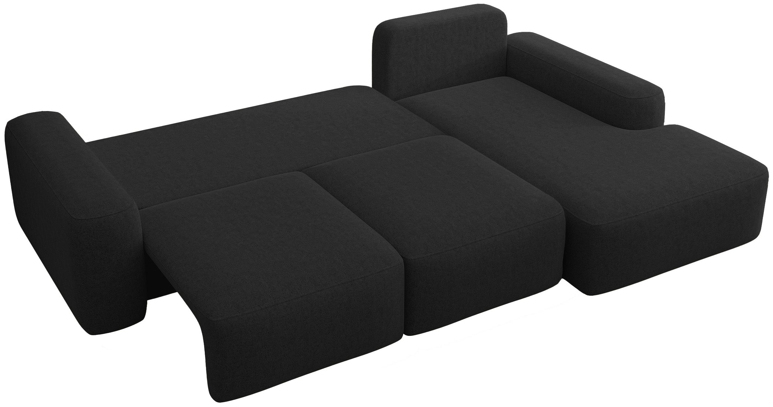 Ecksofa mit Schlaffunktion Carnos, L-förmig, mit zusätzlichen Lendenkissen, schwarzer hydrophober Chenille, rechtsseitig