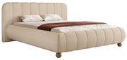 Polsterbett 140x200 cm Malunna mit Stauraum, Metallrahmen, beige Chenille, pflegeleicht, lackierte Buchenholz-Kugelbeine