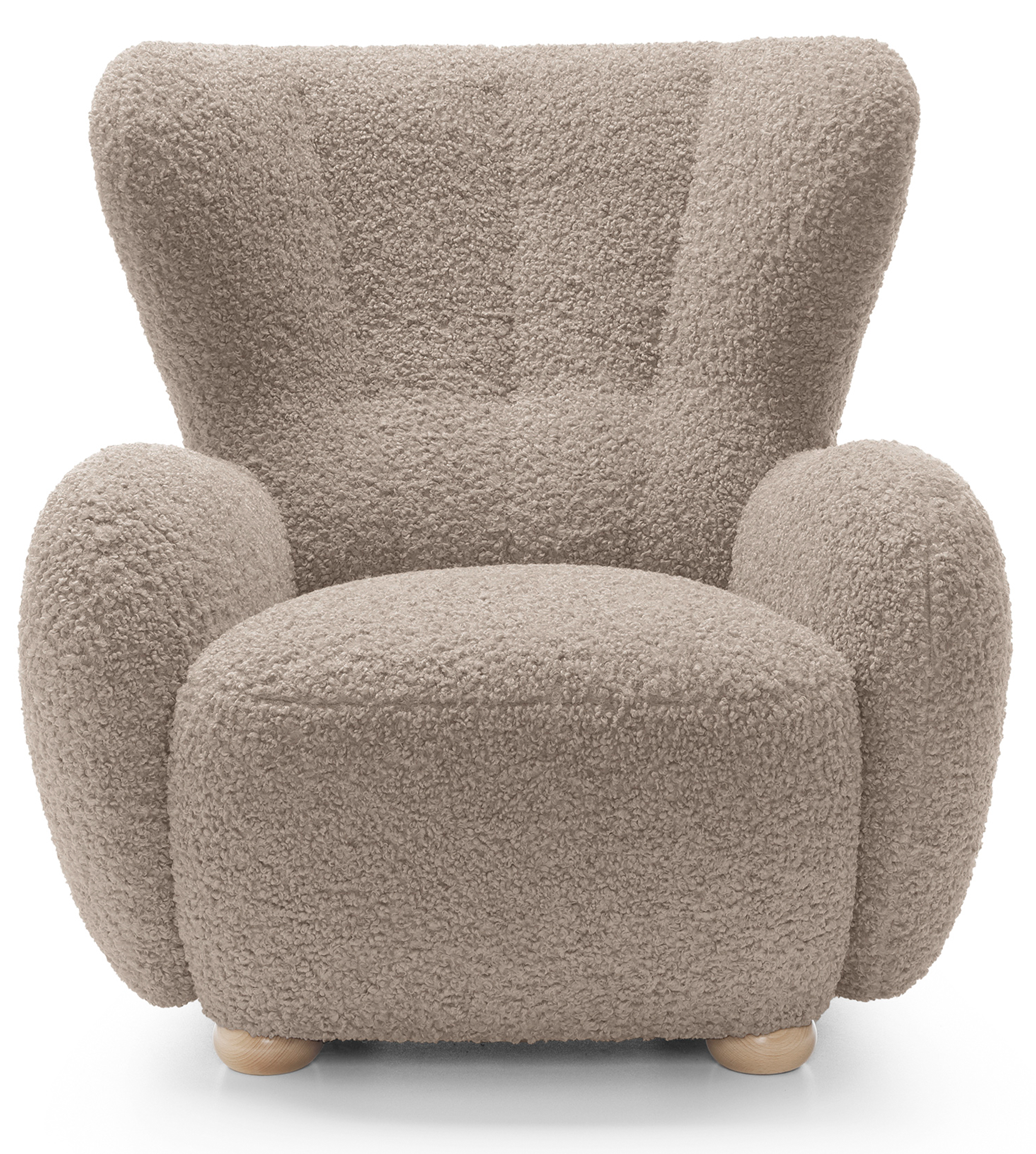 Beiger Schalensitz Milele aus Bouclé mit Buchenholzbeinen