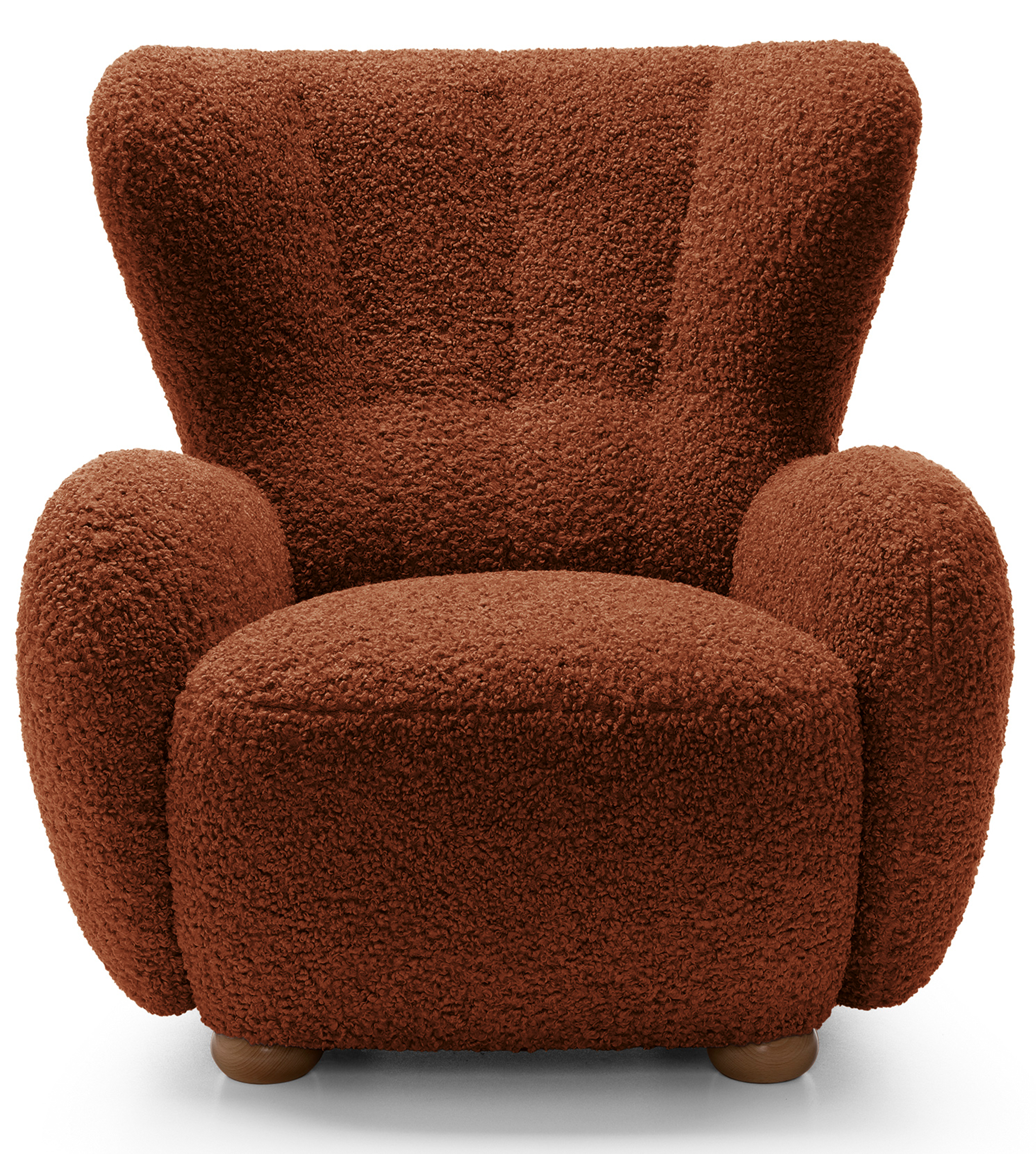Milele Schalensitz Sessel Kupfer Bouclé mit Eichenbeinen
