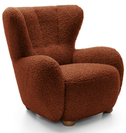 Milele Schalensitz Sessel Kupfer Bouclé mit Eichenbeinen