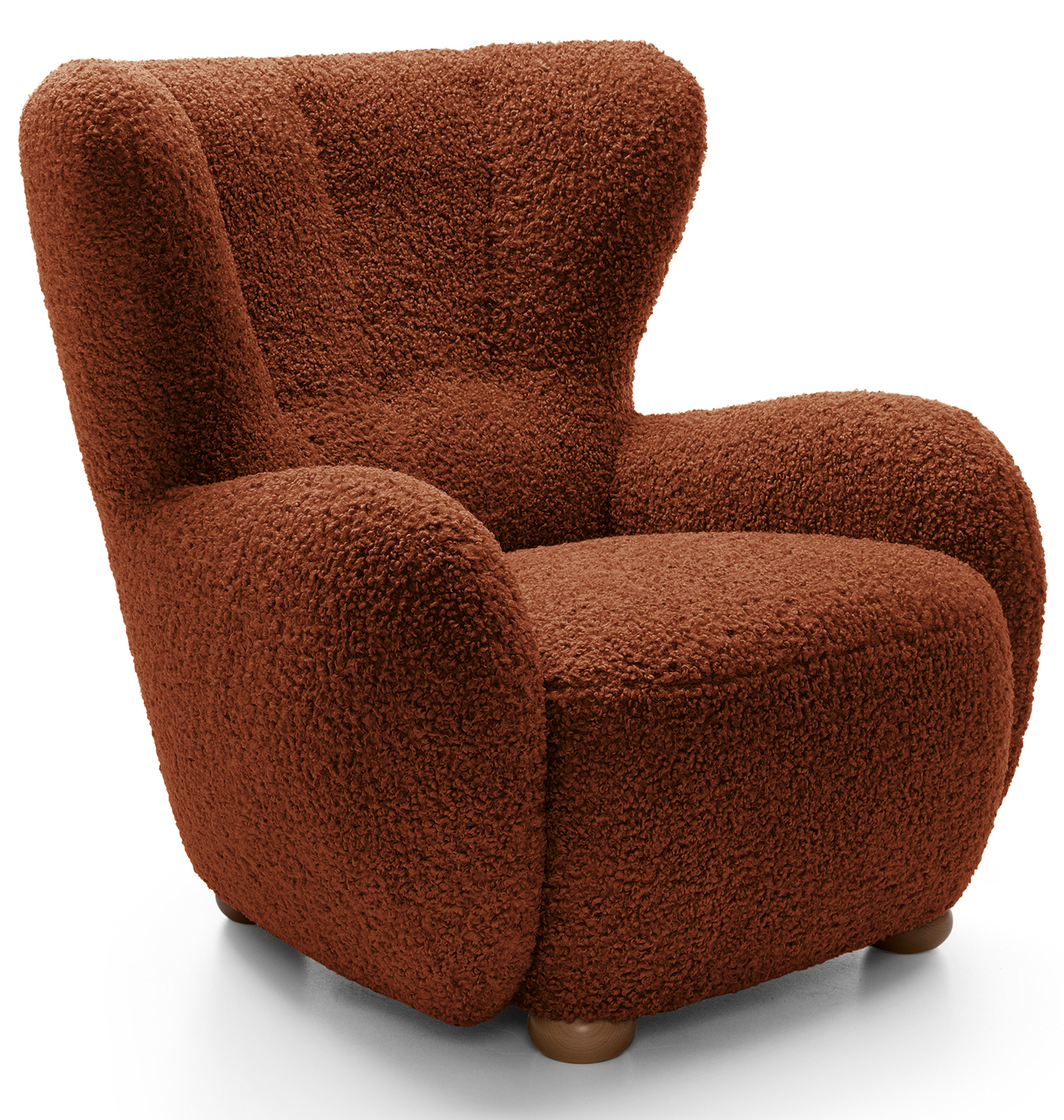 Milele Schalensitz Sessel Kupfer Bouclé mit Eichenbeinen