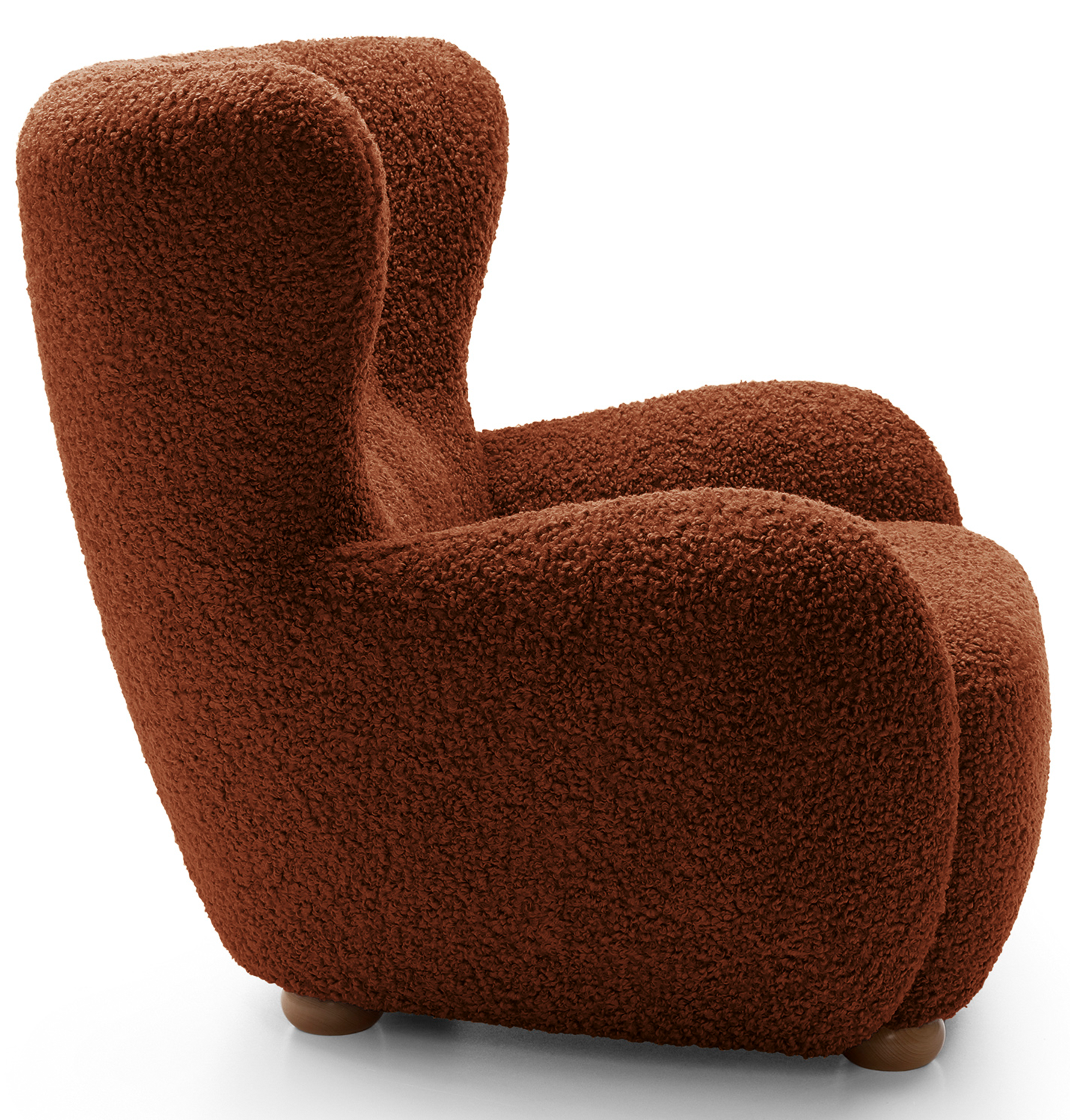 Milele Schalensitz Sessel Kupfer Bouclé mit Eichenbeinen
