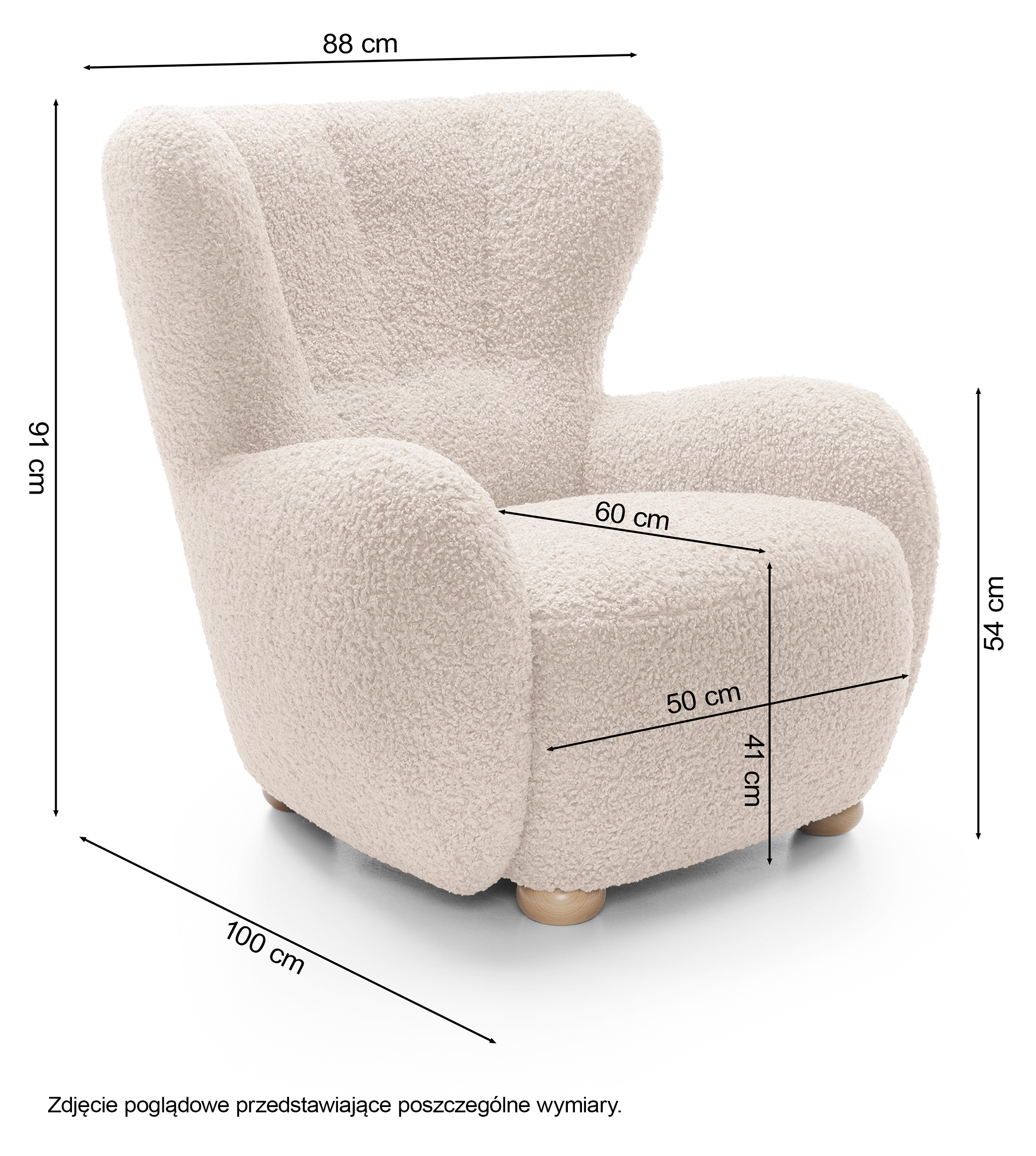 Milele Schalensitz hellbeige Bouclé, Beine aus Buche