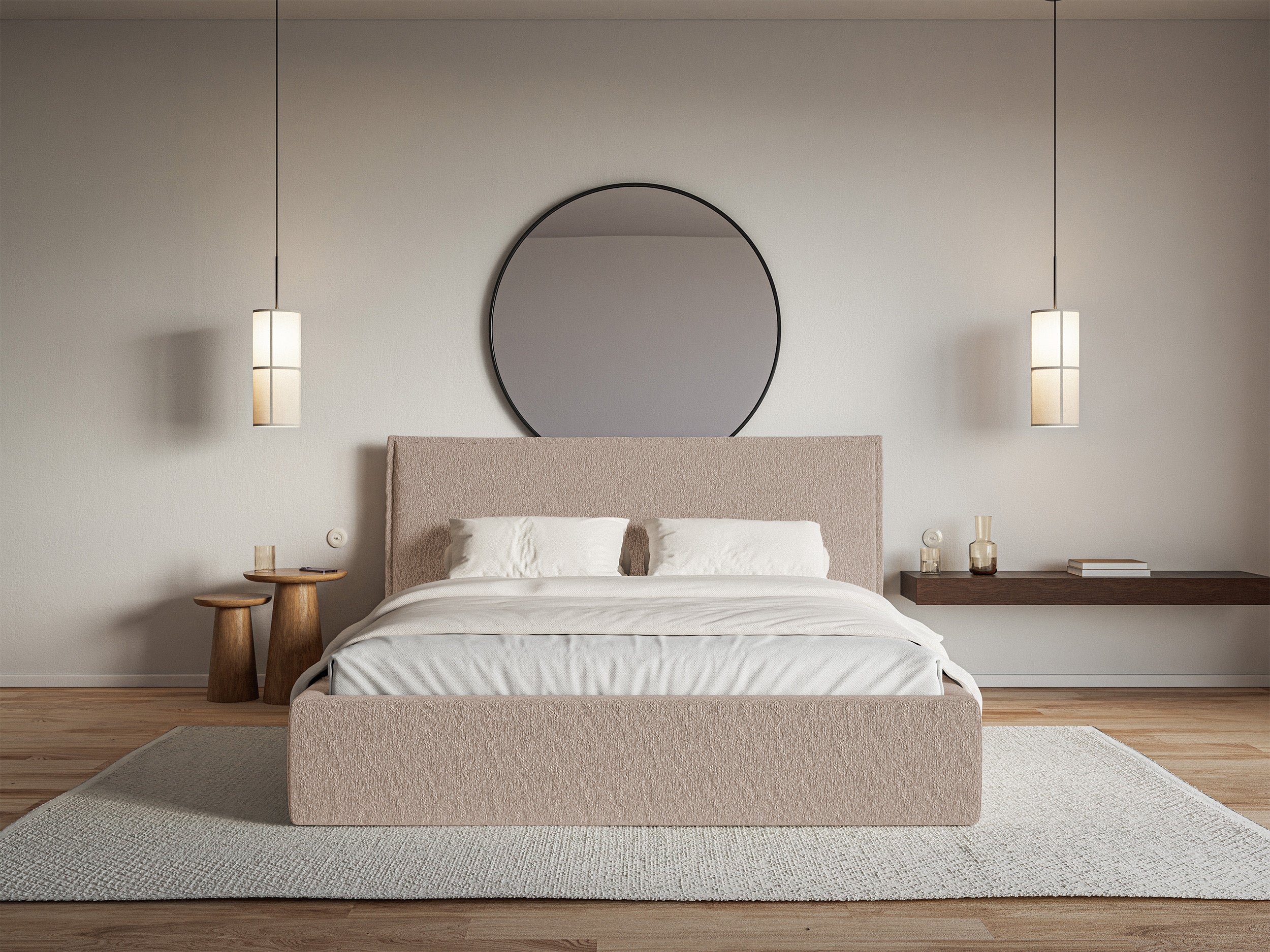 Polsterbett 180x200 cm Softie mit Stauraum, dunkelbeige Chenille, Metallrahmen