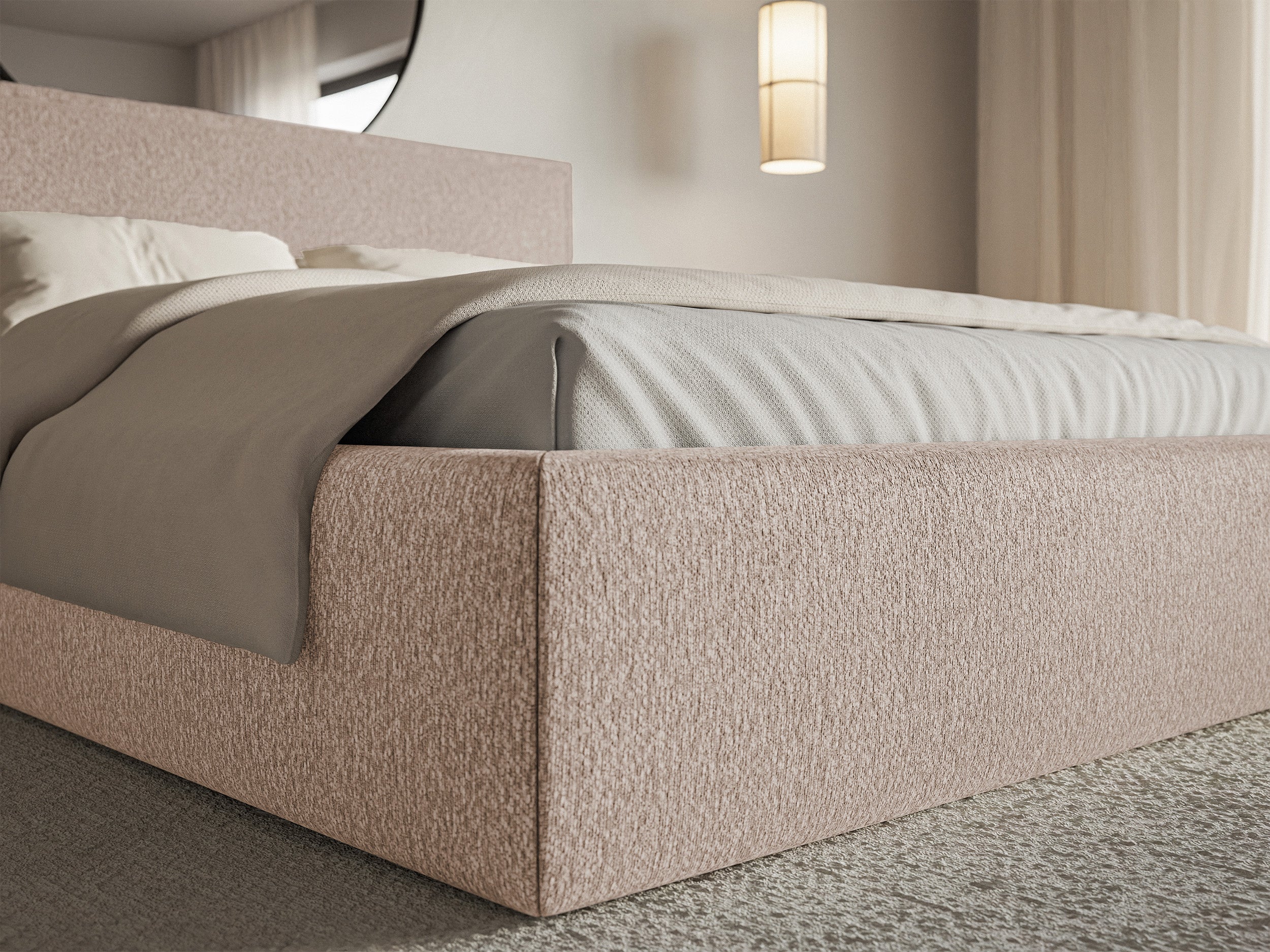 Polsterbett 180x200 cm Softie mit Stauraum, dunkelbeige Chenille, Metallrahmen