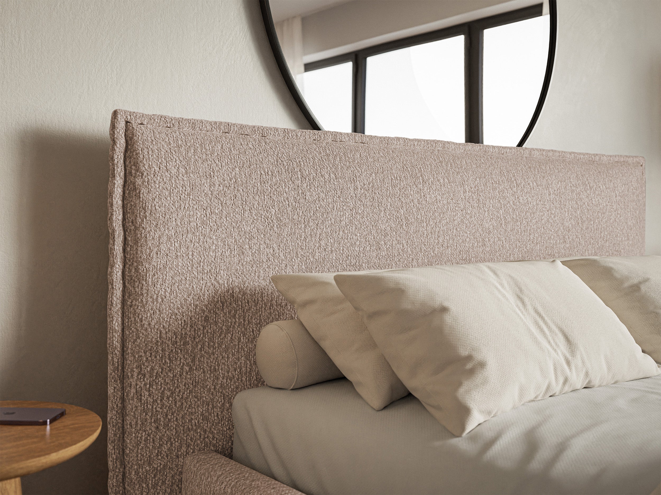 Polsterbett 180x200 cm Softie mit Stauraum, dunkelbeige Chenille, Metallrahmen