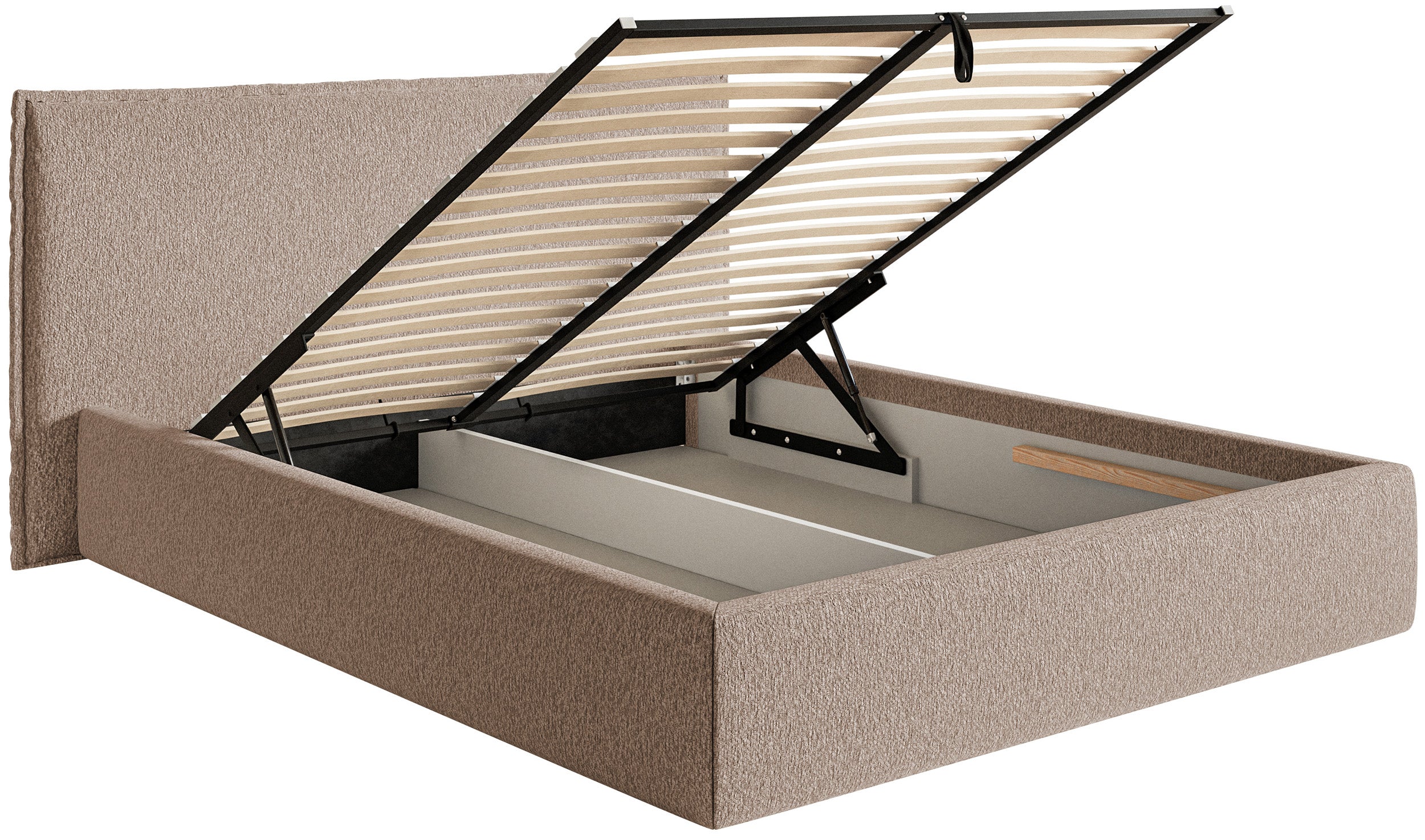 Polsterbett 180x200 cm Softie mit Stauraum, dunkelbeige Chenille, Metallrahmen