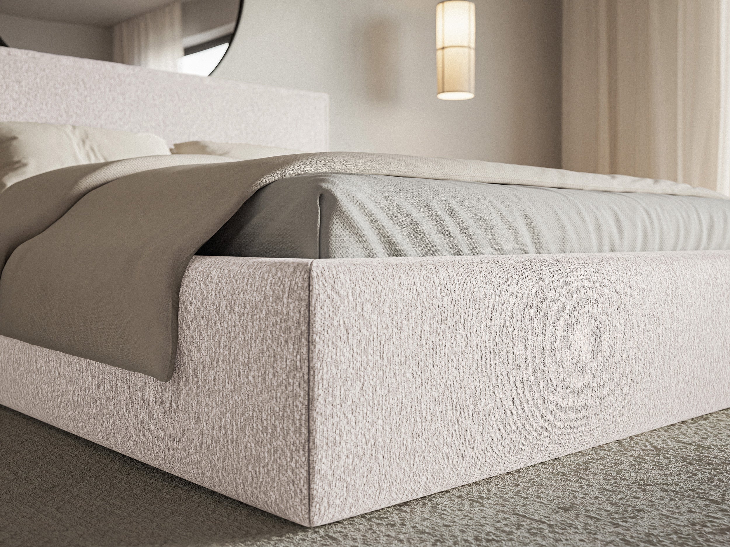 Polsterbett 180x200 cm Softie mit Stauraum, beige Chenille, Metallrahmen