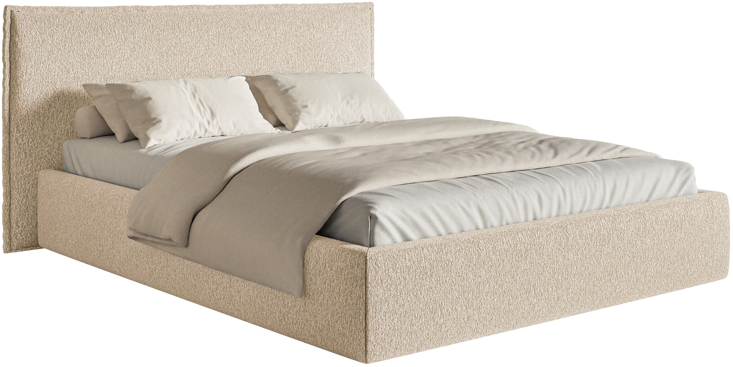 Polsterbett 180x200 cm Softie mit Stauraum, hellbeiger Chenille-Stoff, Metallrahmen