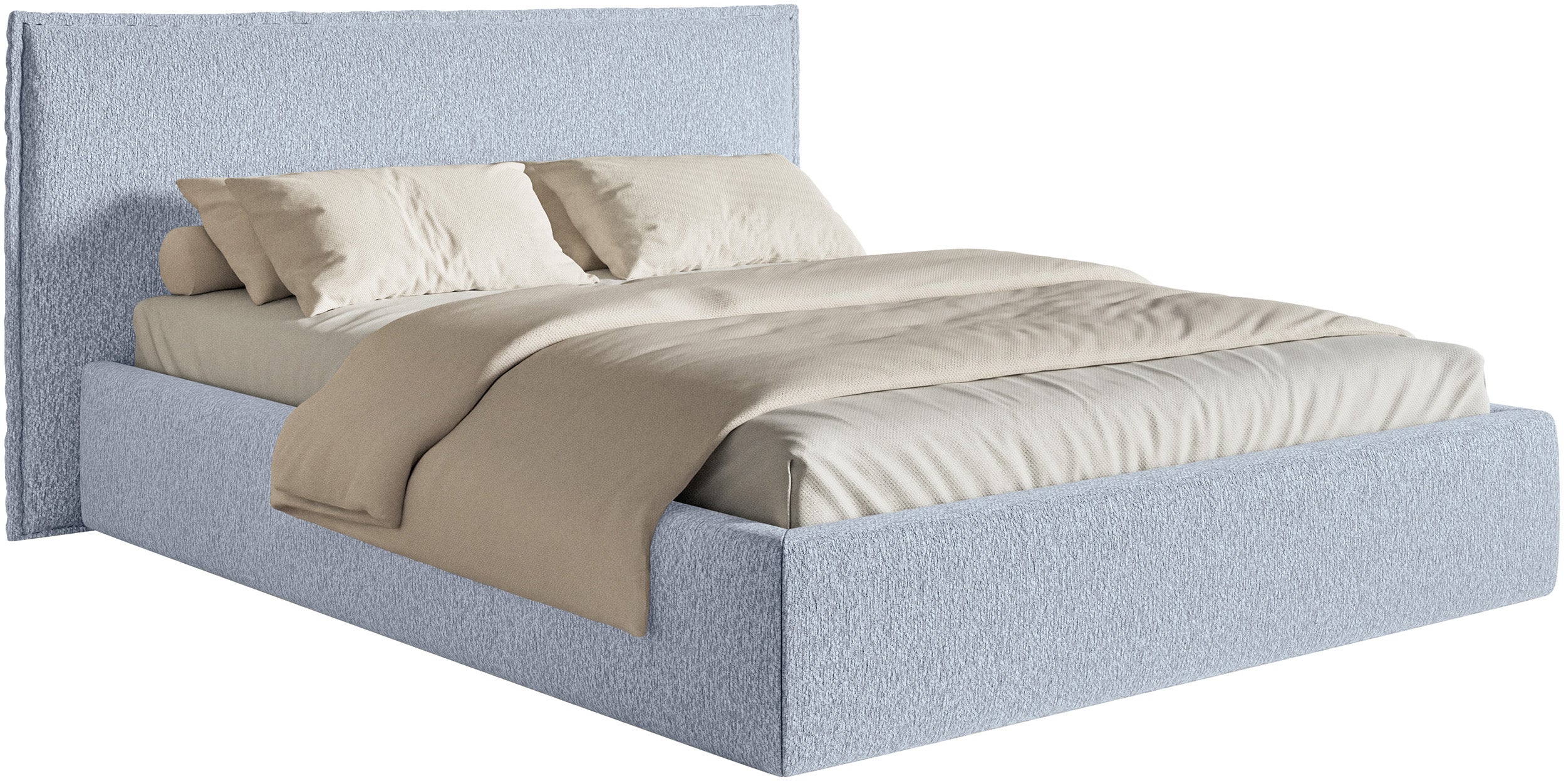 Polsterbett 160x200 cm Softie mit Stauraum, hellblauer Chenille-Bezug, Metallrahmen