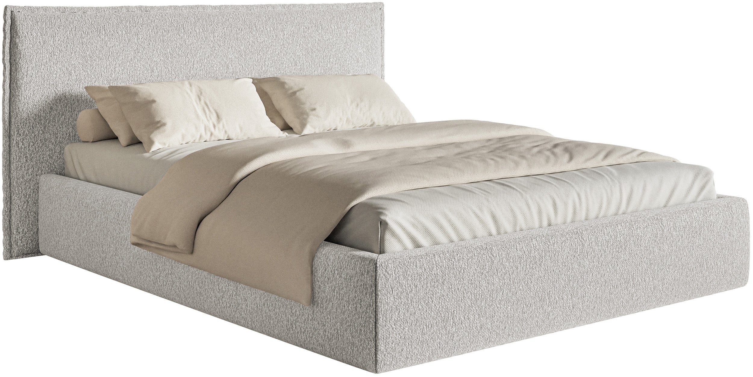 Gepolstertes Bett 140x200 cm Softie mit Stauraum, hellgrauer Chenillebezug, Metallrahmen
