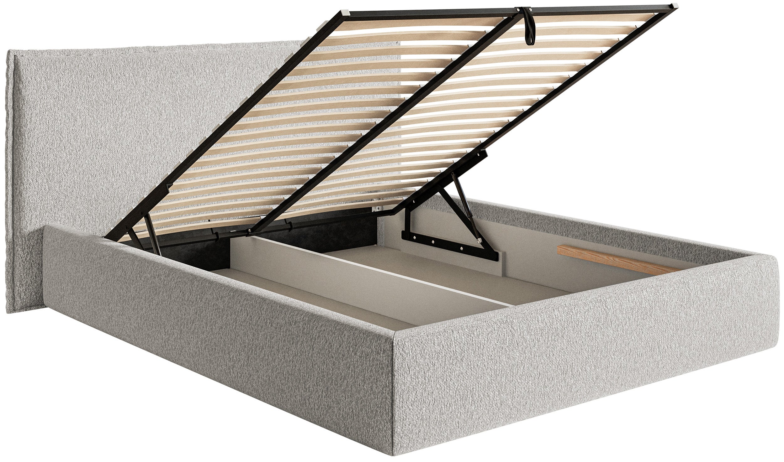 Gepolstertes Bett 140x200 cm Softie mit Stauraum, hellgrauer Chenillebezug, Metallrahmen