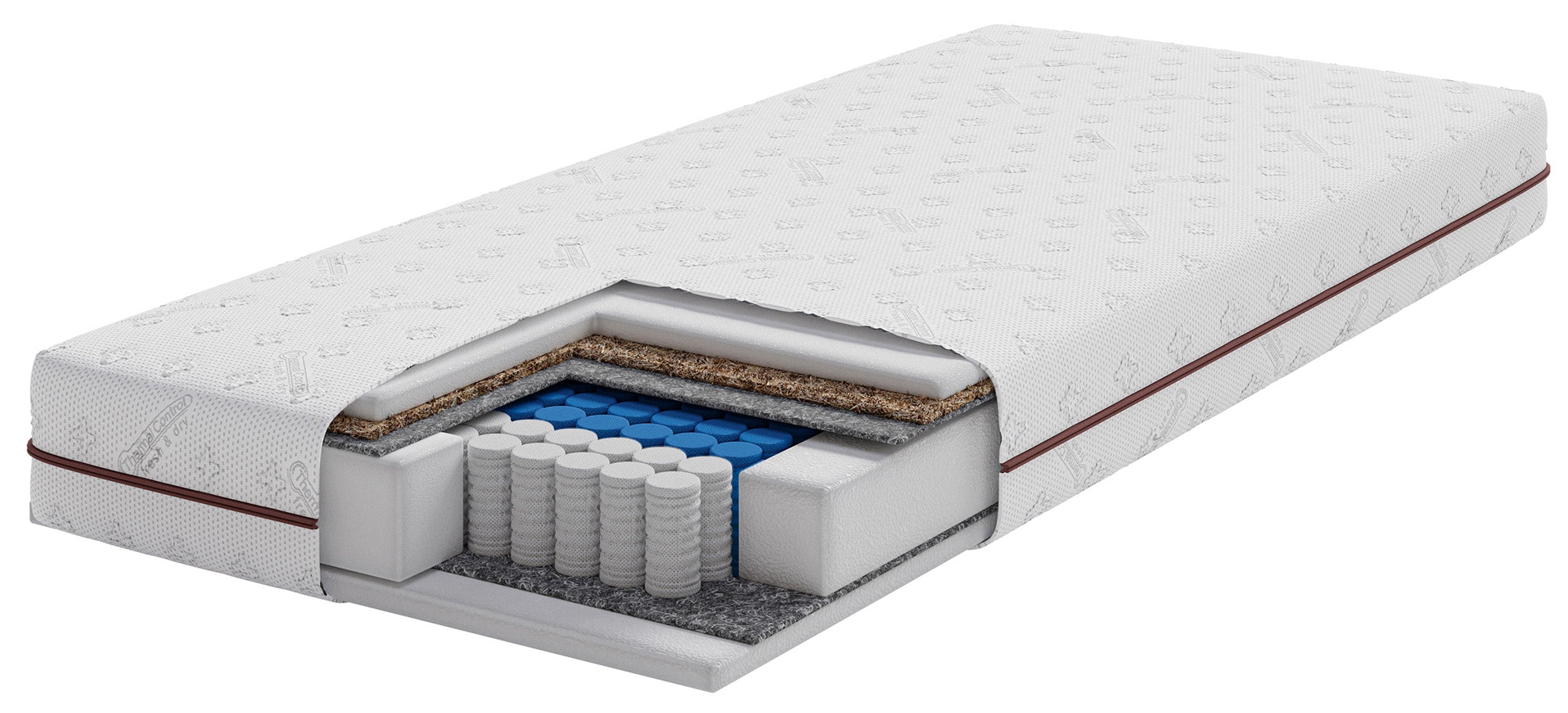 Taschenfederkernmatratze 90x200 cm Somcoco mit Kokos und PUR-Schaum, beidseitig verwendbar
