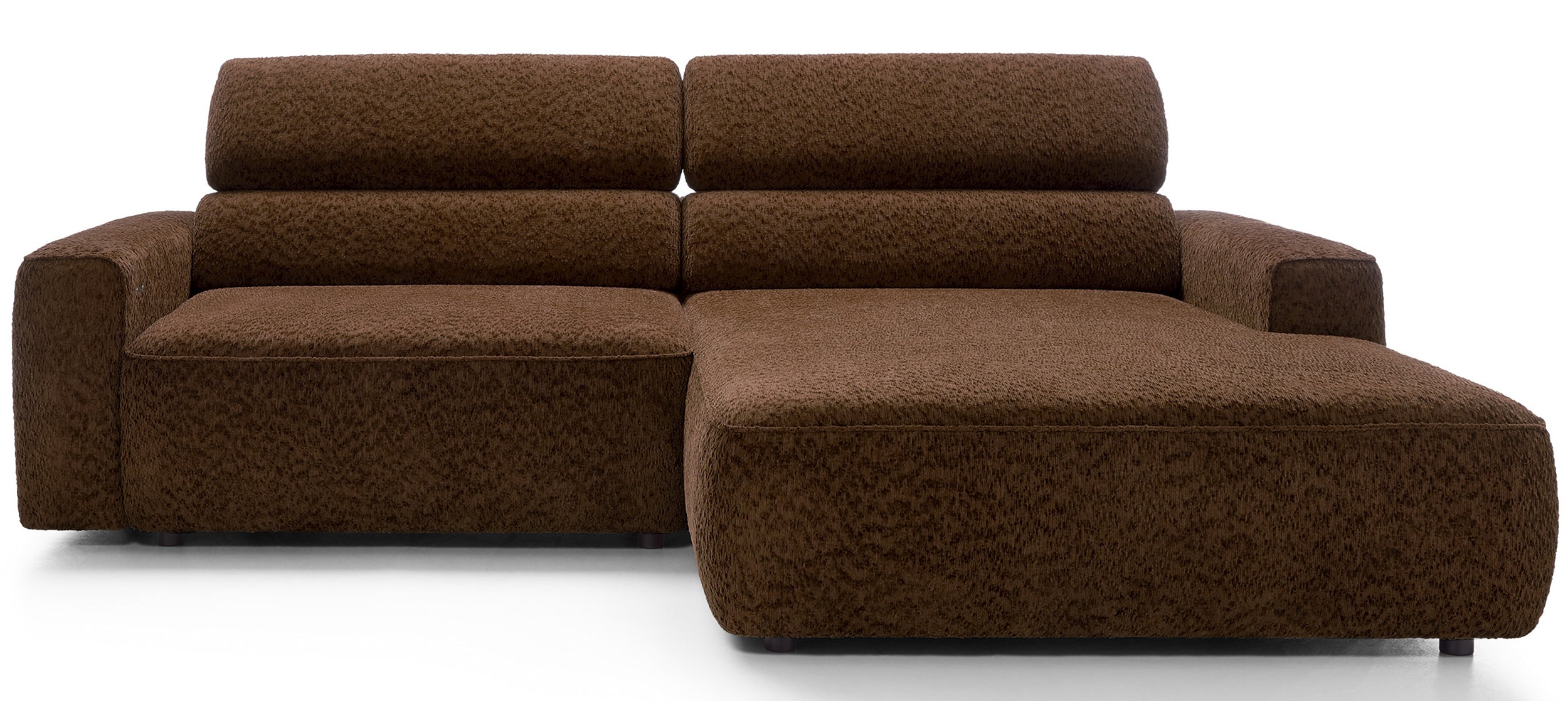 Ecksofa Fando mit elektrisch ausziehbarem Sitz, L-förmig, rechtsseitig, brauner Chenille-Bezug