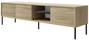 Drehtüriger TV-Schrank Modity mit Glasablage und Beleuchtung, 175 cm, Eiche auf schwarzen Beinen