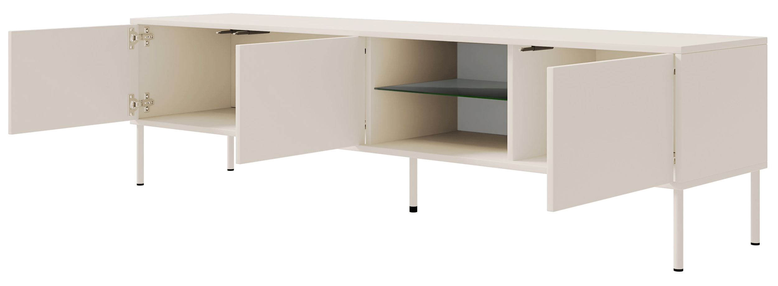 Drehtüriger TV-Schrank Modity mit Glasablage und Beleuchtung, 175 cm, Kaschmir