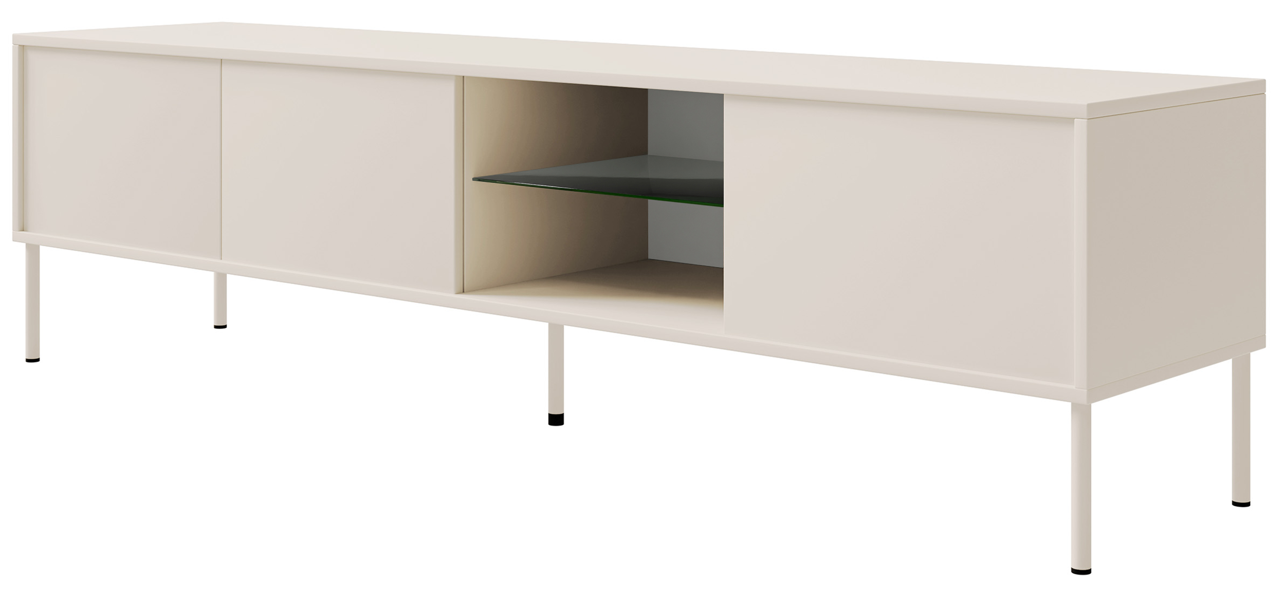 Drehtüriger TV-Schrank Modity mit Glasablage und Beleuchtung, 175 cm, Kaschmir