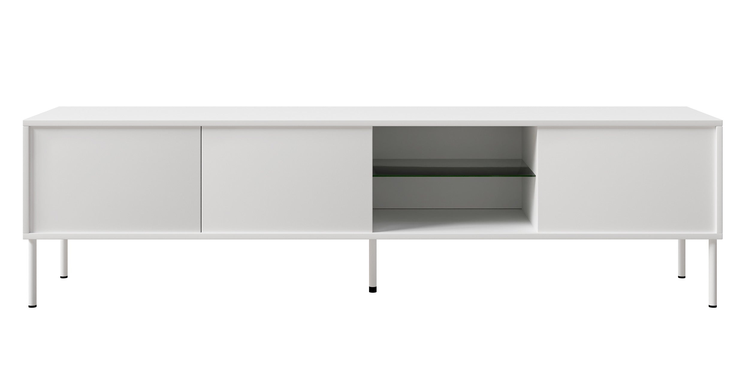 Drehtüriger TV-Schrank Modity mit Glasablage und Beleuchtung, 175 cm, weiß