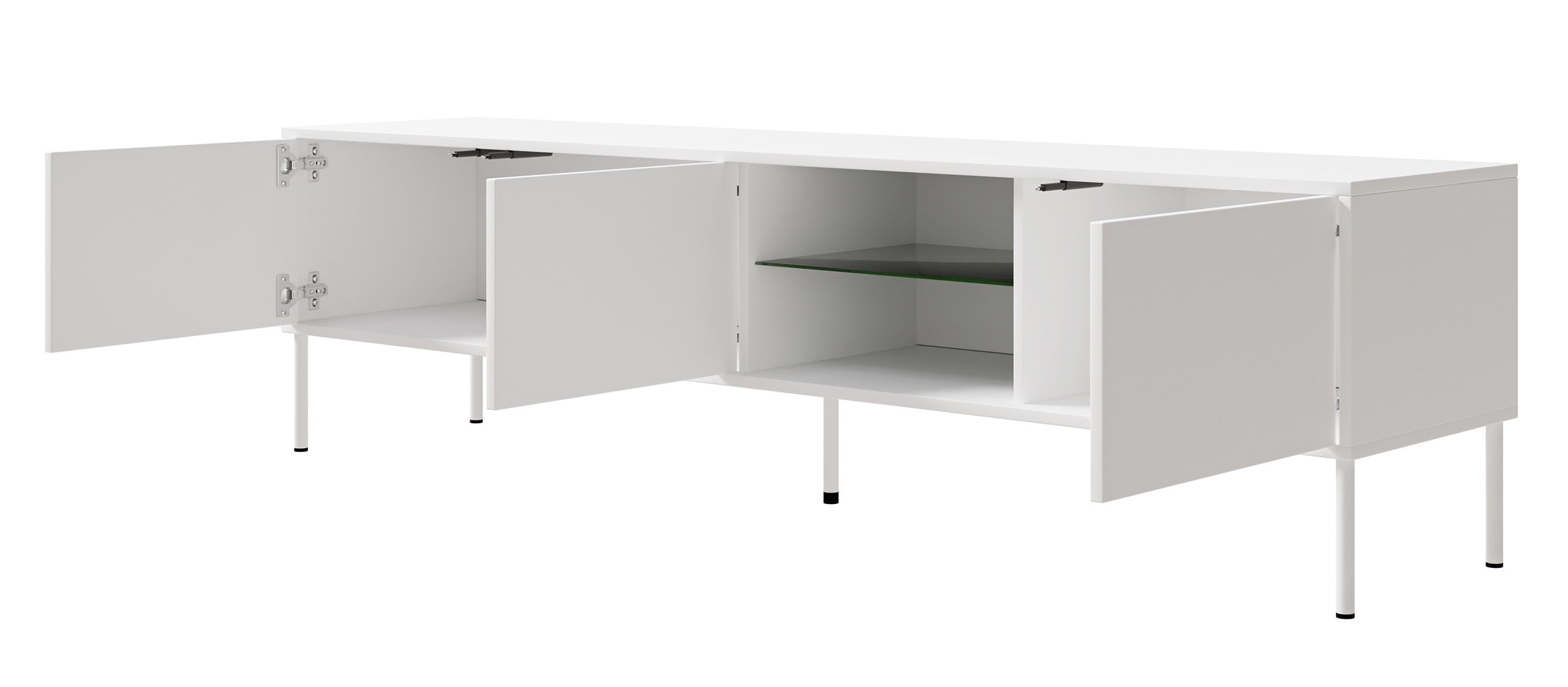 Drehtüriger TV-Schrank Modity mit Glasablage und Beleuchtung, 175 cm, weiß