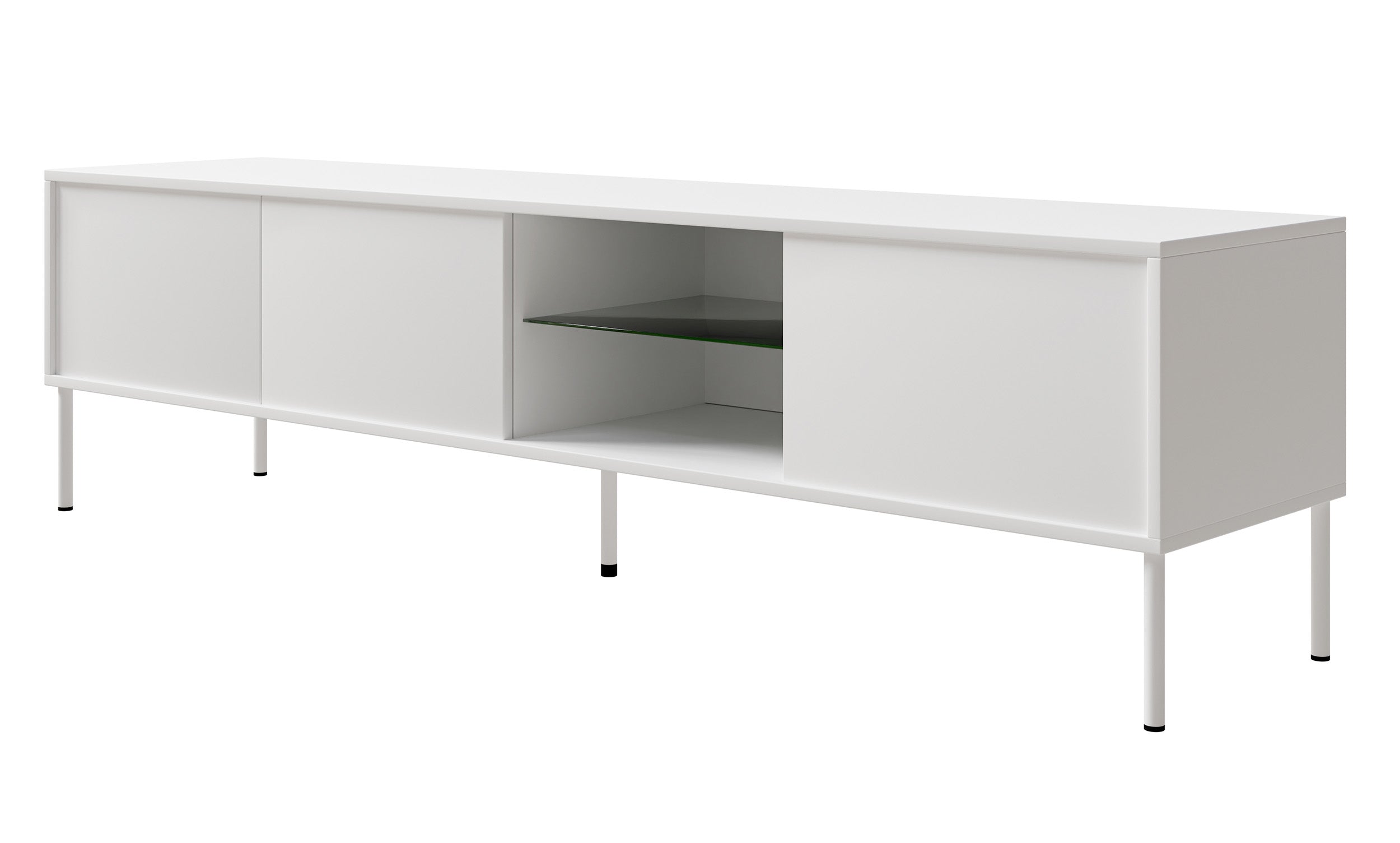Drehtüriger TV-Schrank Modity mit Glasablage und Beleuchtung, 175 cm, weiß