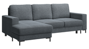Ecksofa mit Schlaffunktion Mokpeo, L-förmig, mit zwei Stauraumfächern, schwarzen Füßen, dunkelgrauer Chenille, linksseitig