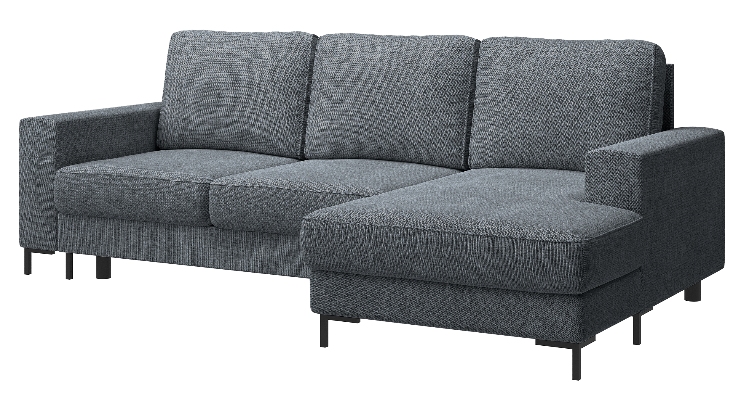 Ecksofa mit Schlafunktion Mokpeo, L-förmig, mit zwei Stauraumfächern, schwarzen Füßen, dunkelgrauer Chenille, rechtsseitig