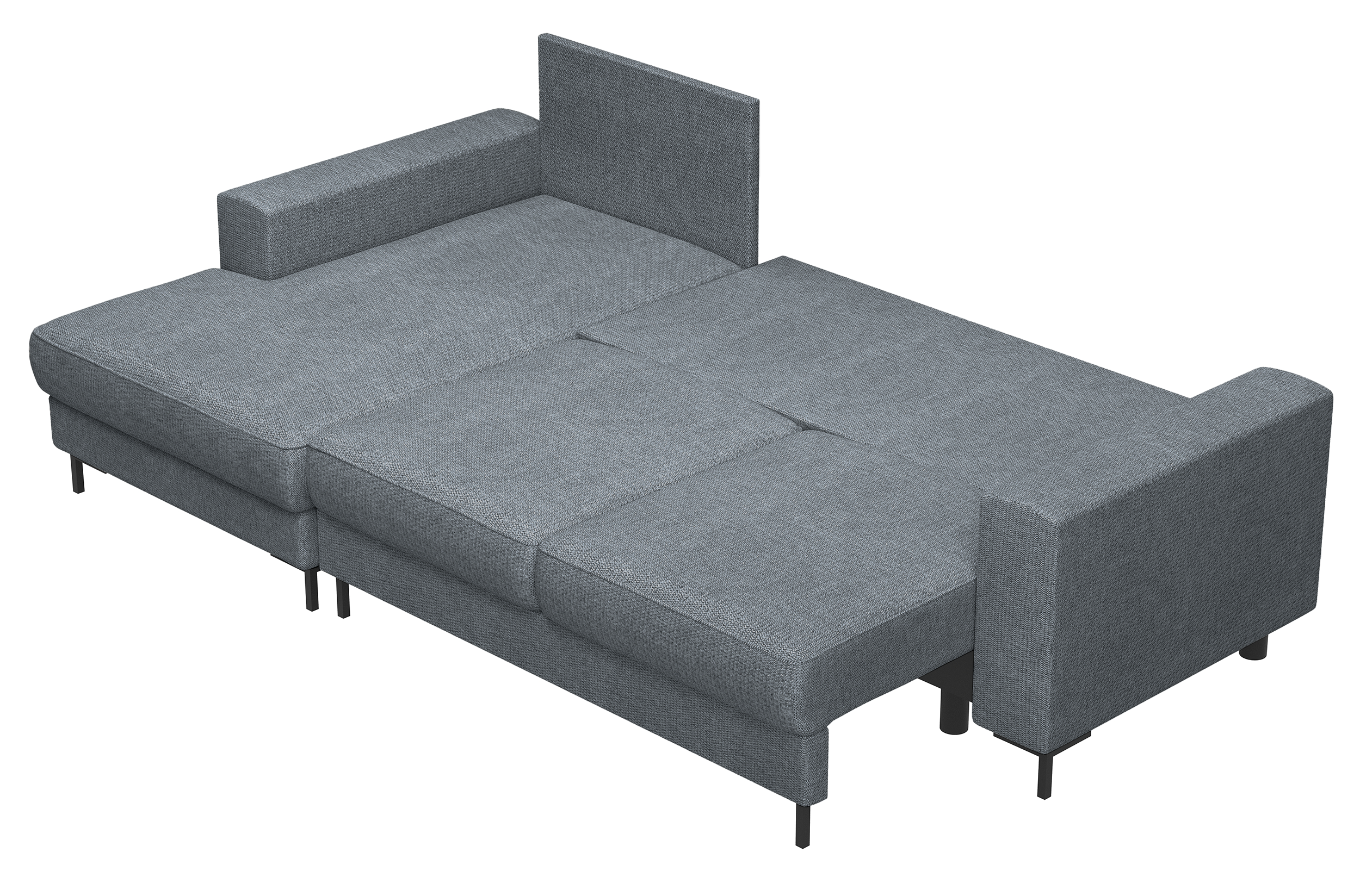 Ecksofa mit Schlaffunktion Mokpeo, L-förmig, mit zwei Stauraumfächern, schwarzen Füßen, dunkelgrauer Chenille, linksseitig