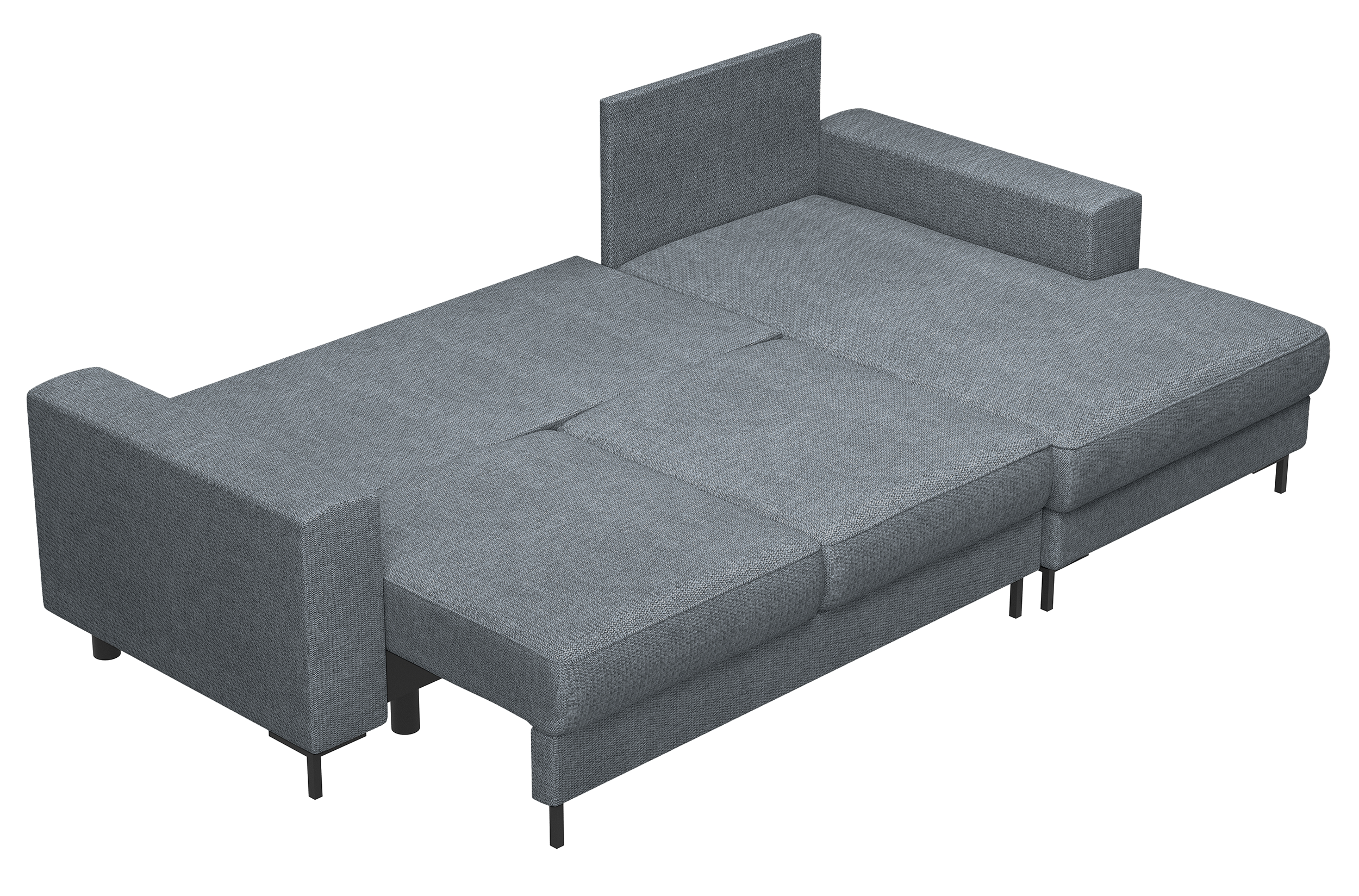 Ecksofa mit Schlafunktion Mokpeo, L-förmig, mit zwei Stauraumfächern, schwarzen Füßen, dunkelgrauer Chenille, rechtsseitig