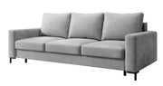 Dreisitziges ausklappbares Sofa Mokpeo mit Stauraum, hellgrauer, pflegeleichter Samtstoff